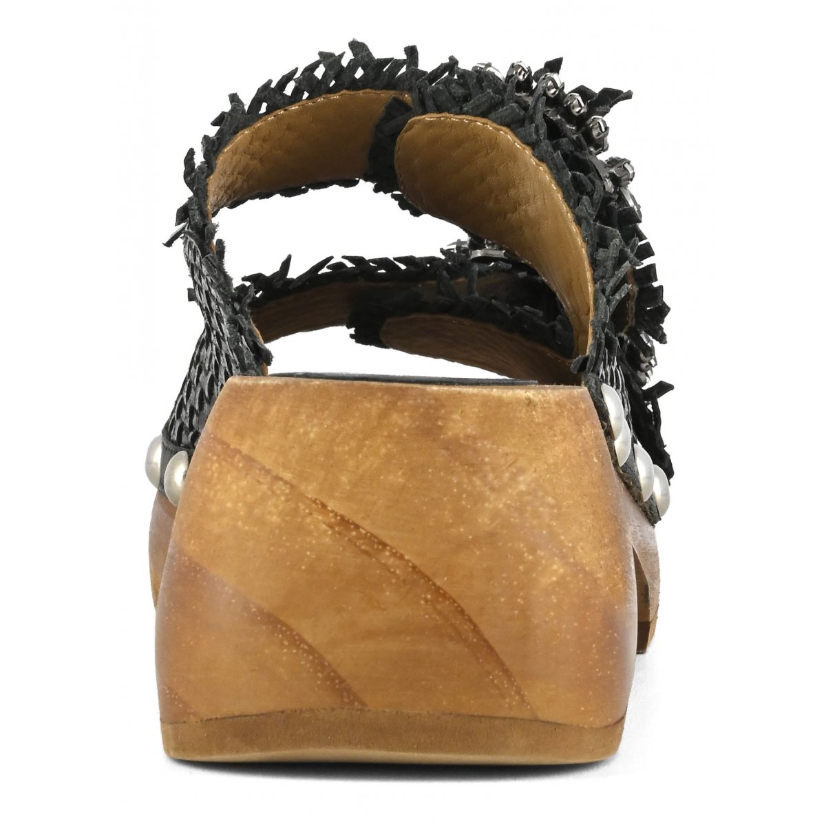 Woven wood open clog