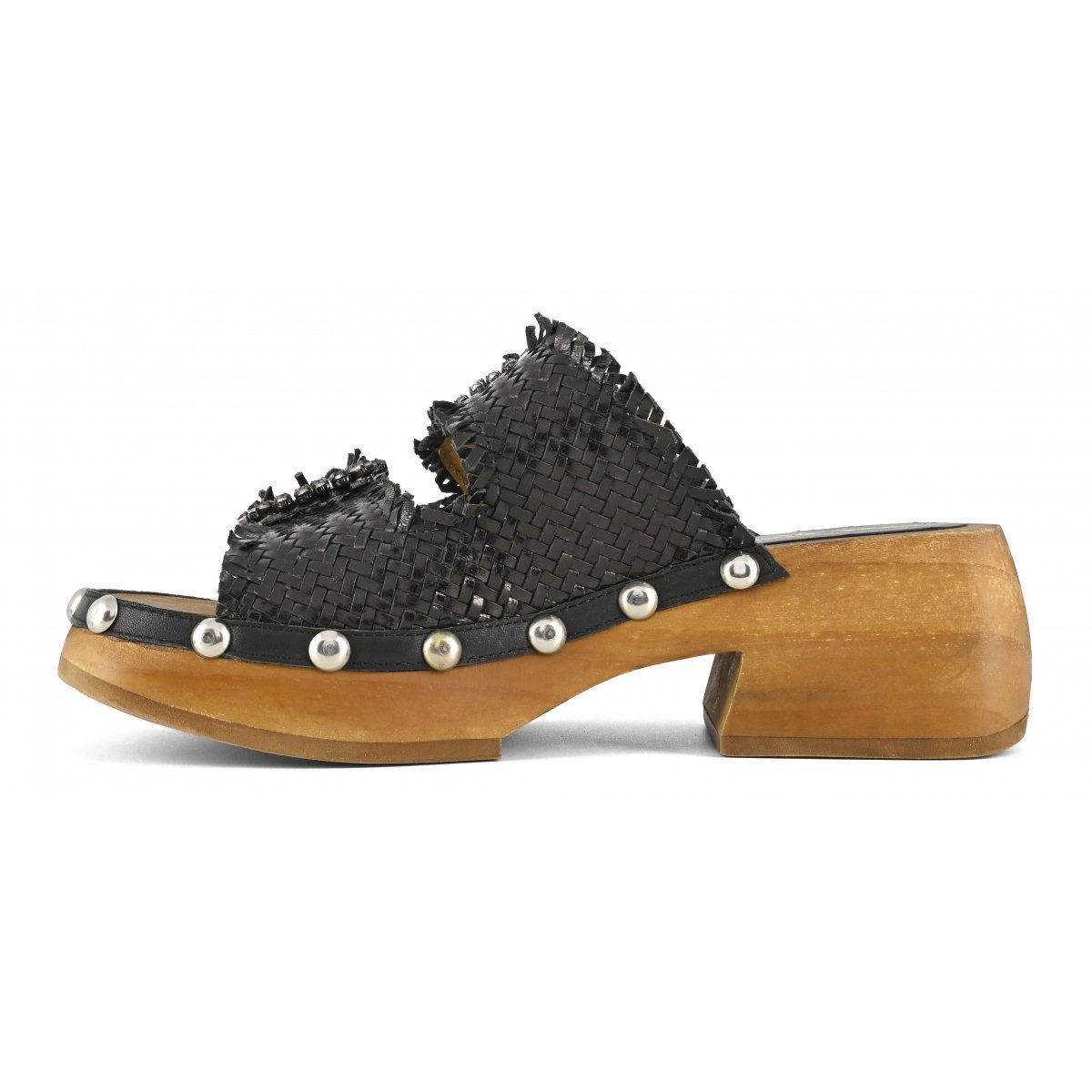 Woven wood open clog