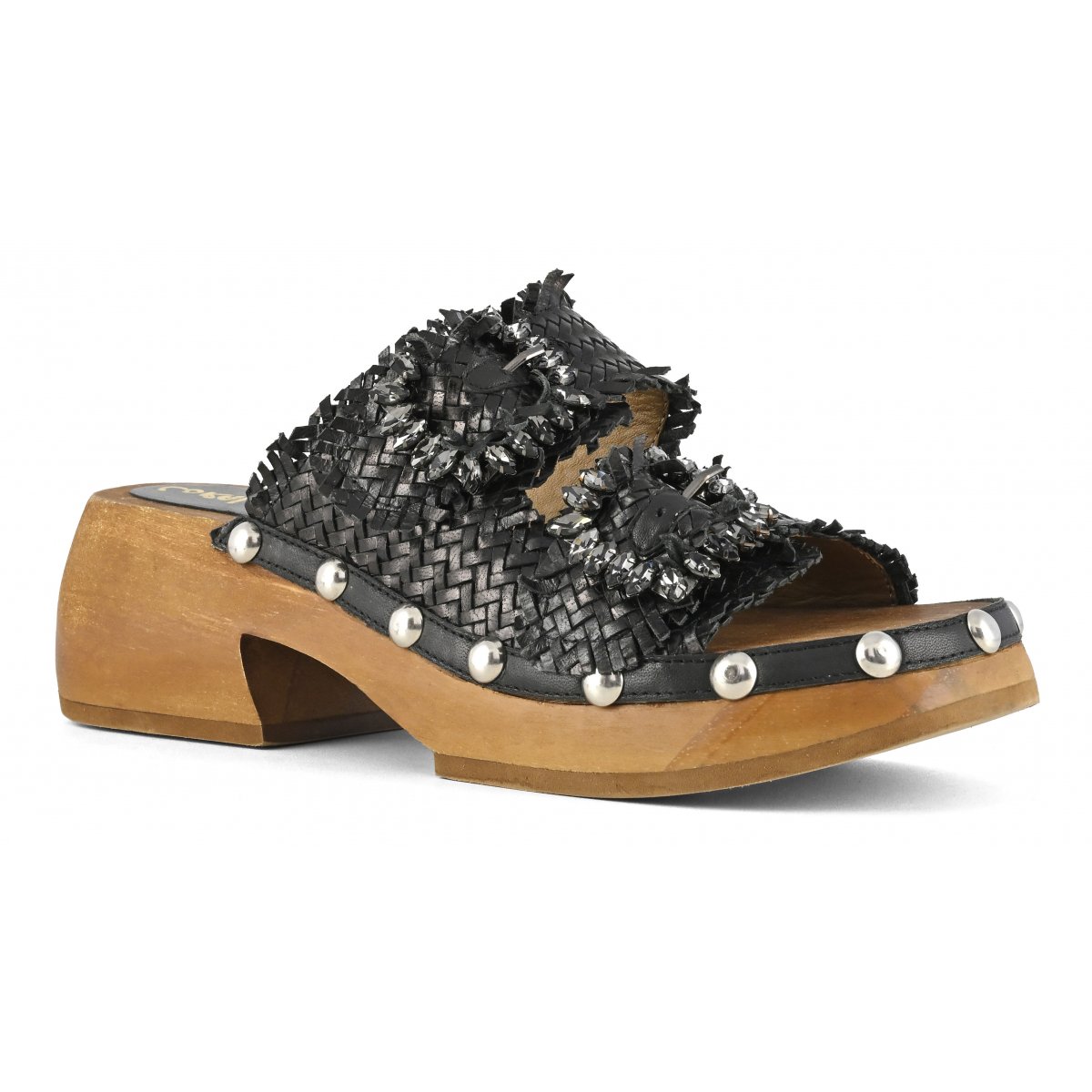 Woven wood open clog