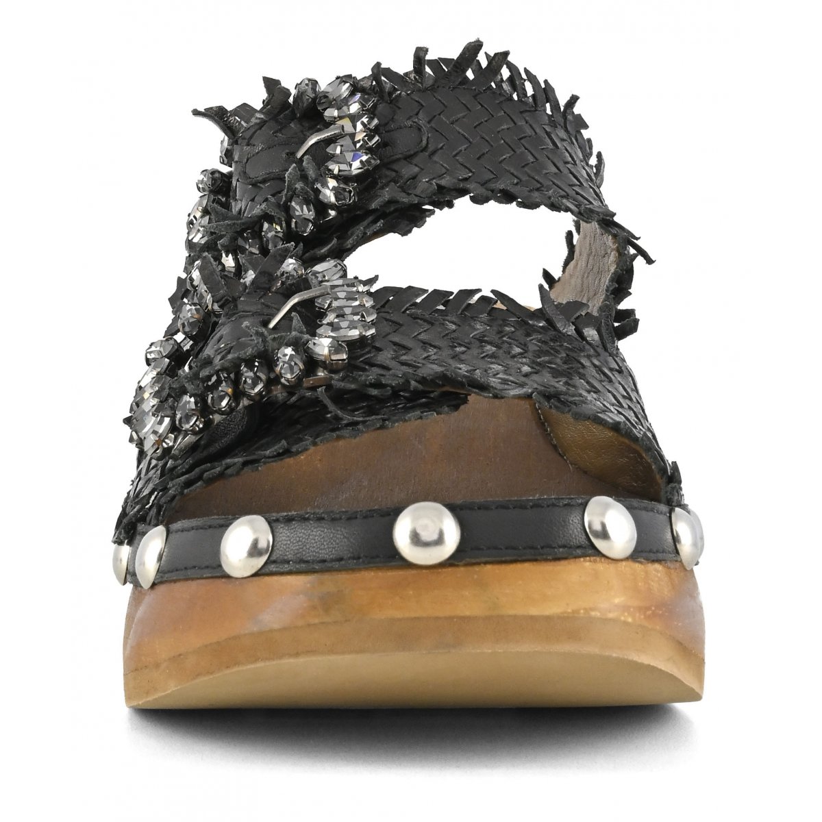 Woven wood open clog