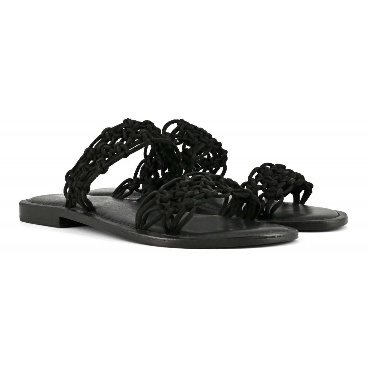 Sandalo doppia fascia con nodi in suede