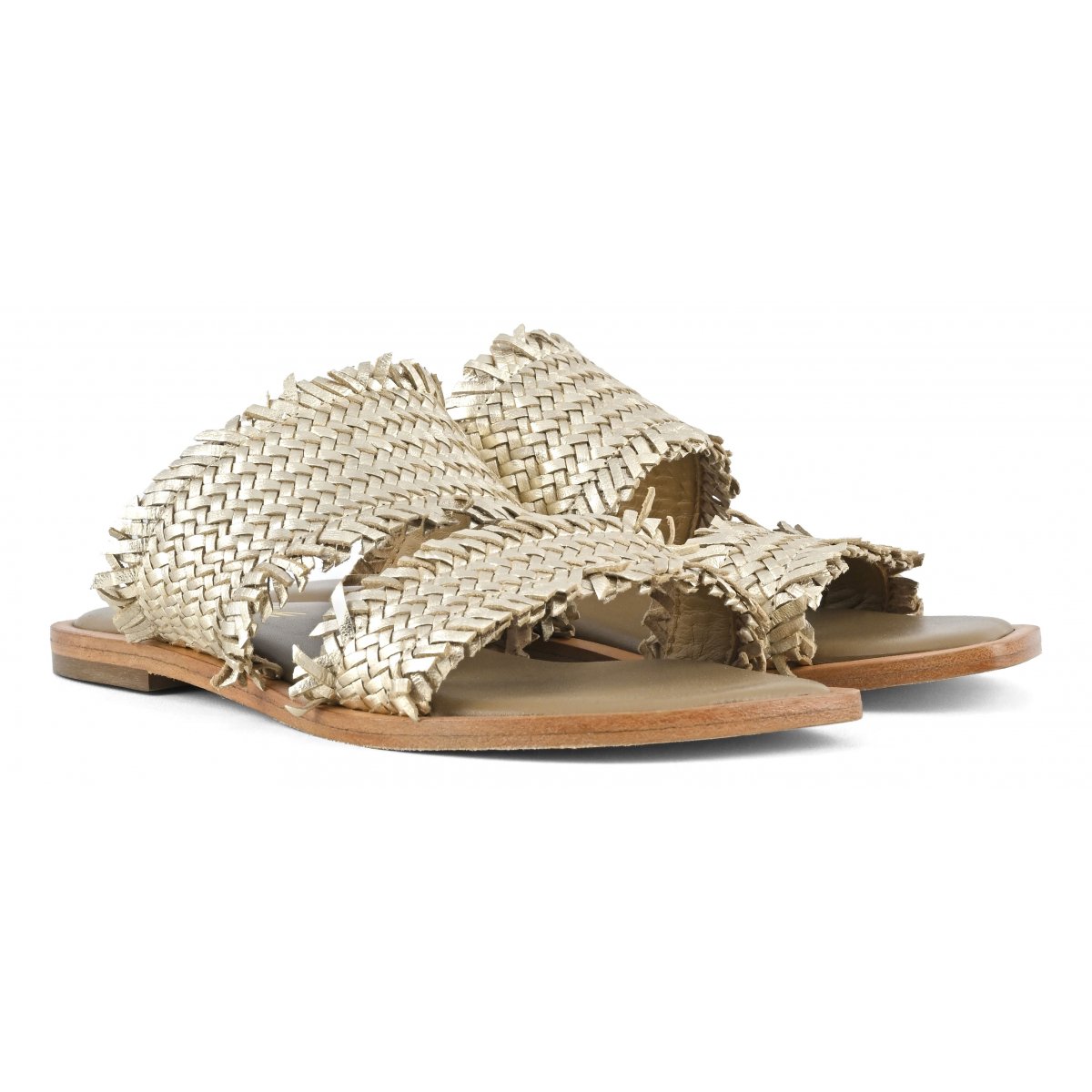 Sandalo doppia fascia in pelle intrecciata