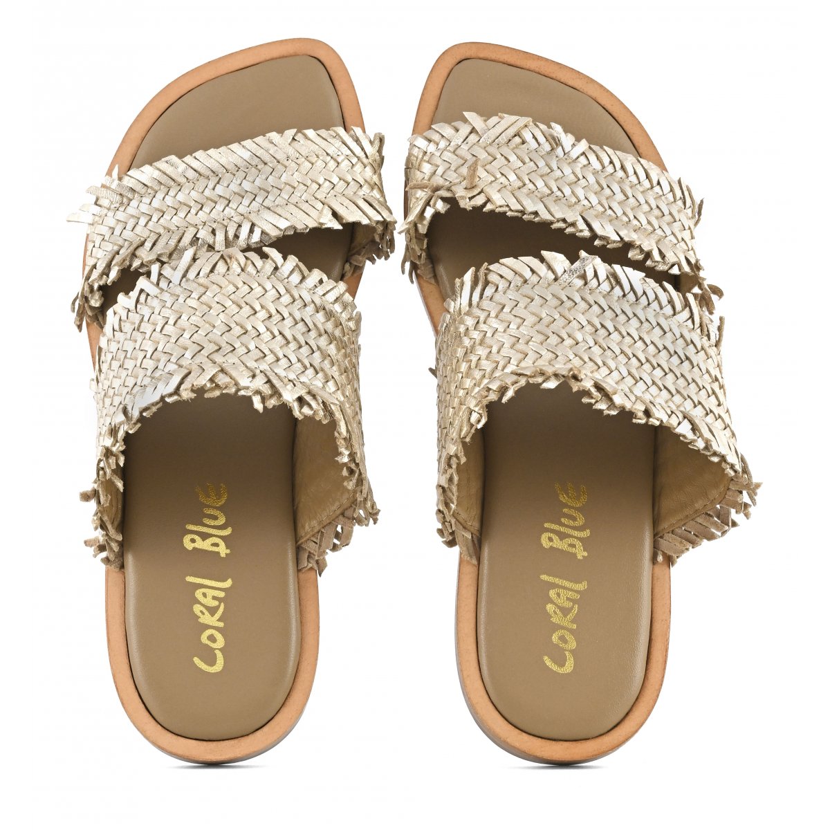 Sandalo doppia fascia in pelle intrecciata