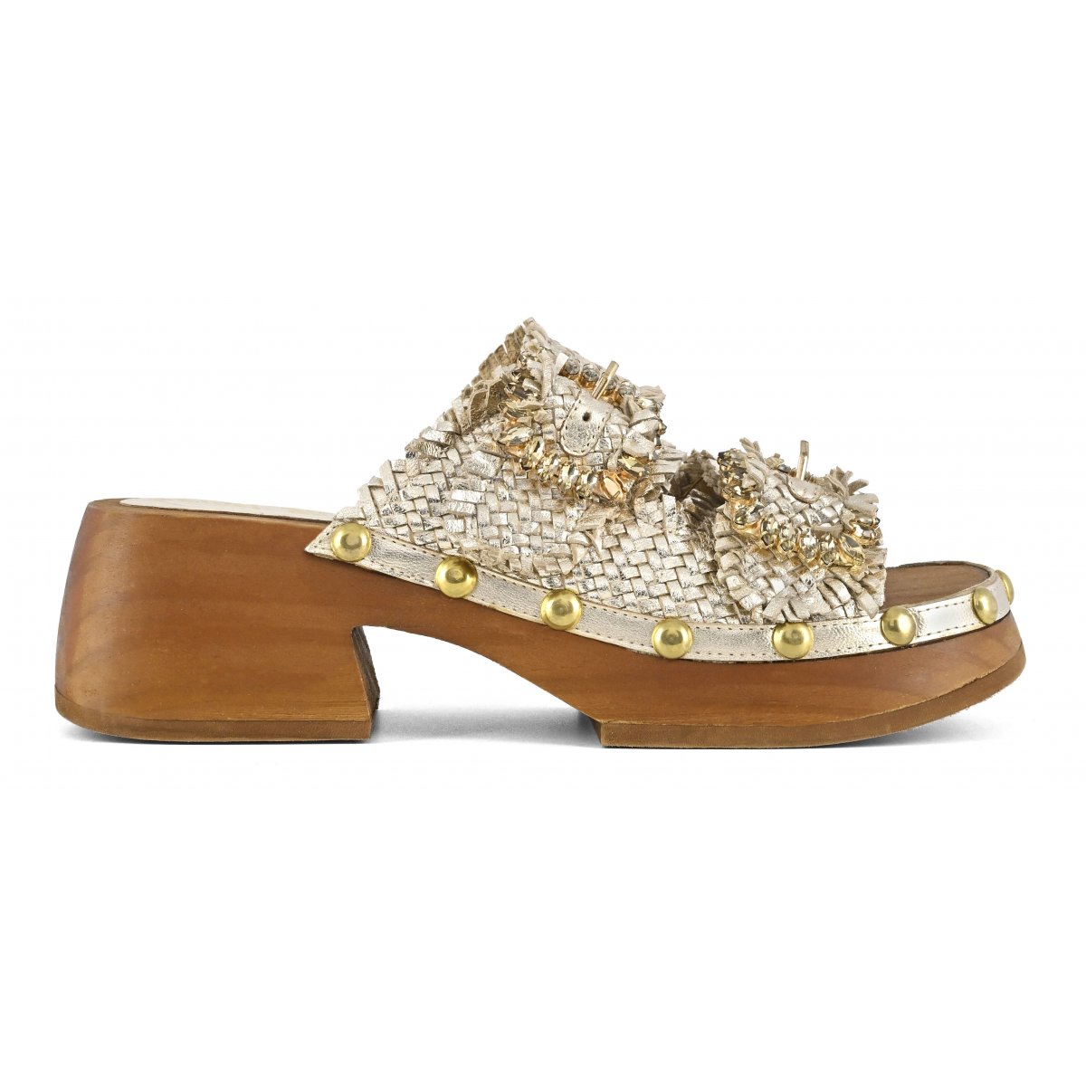 Woven wood open clog