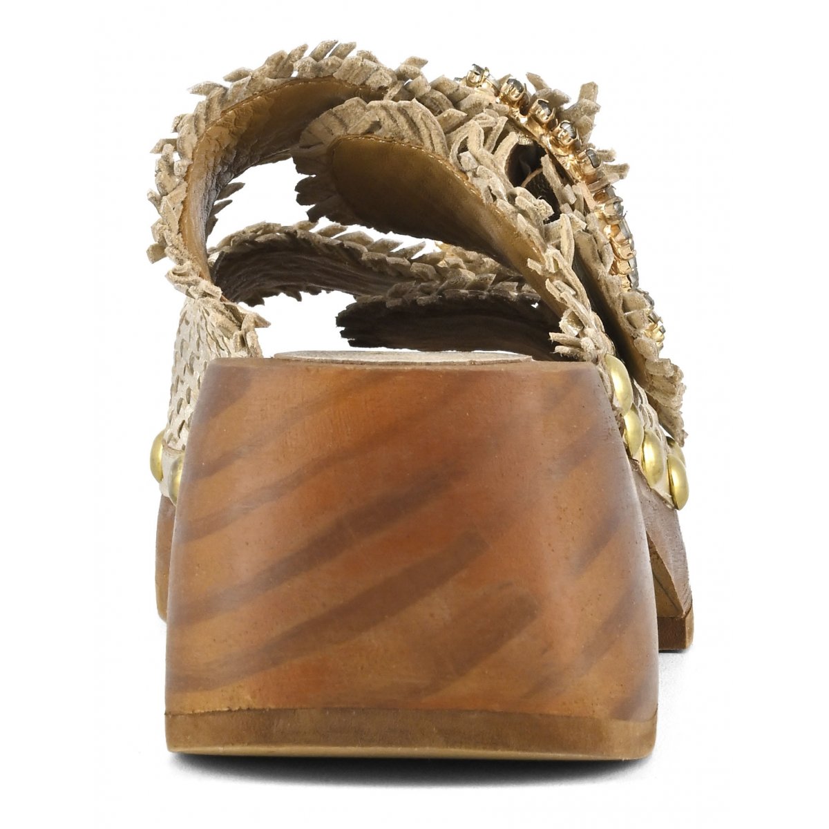 Woven wood open clog