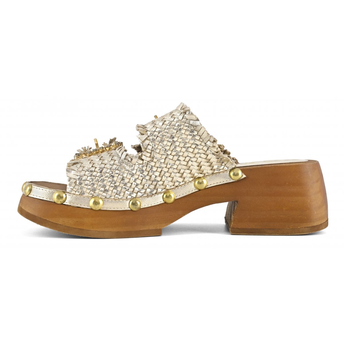 Woven wood open clog