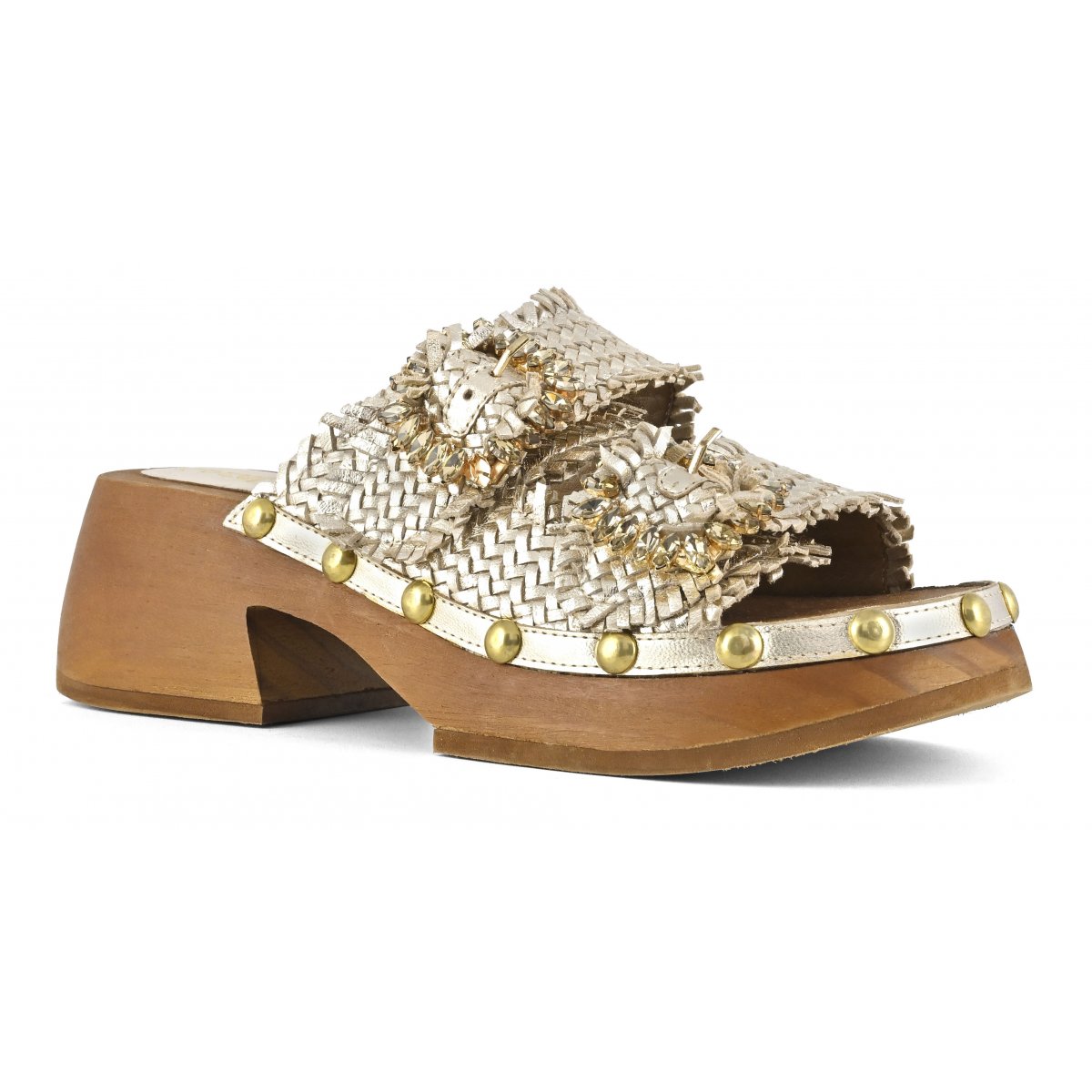 Woven wood open clog
