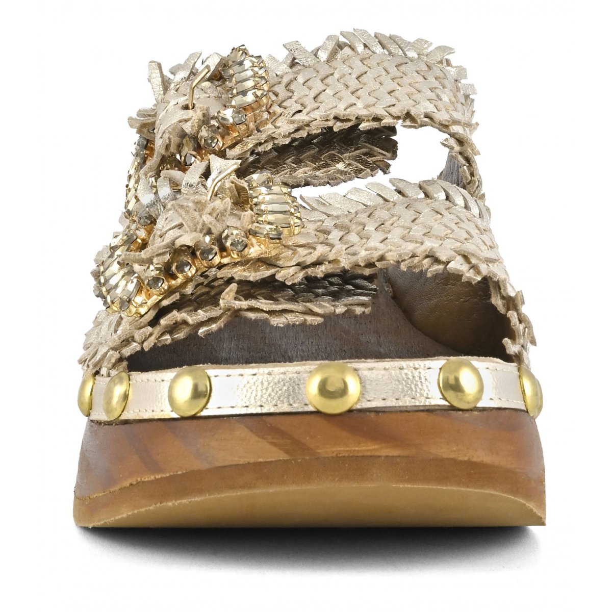 Woven wood open clog