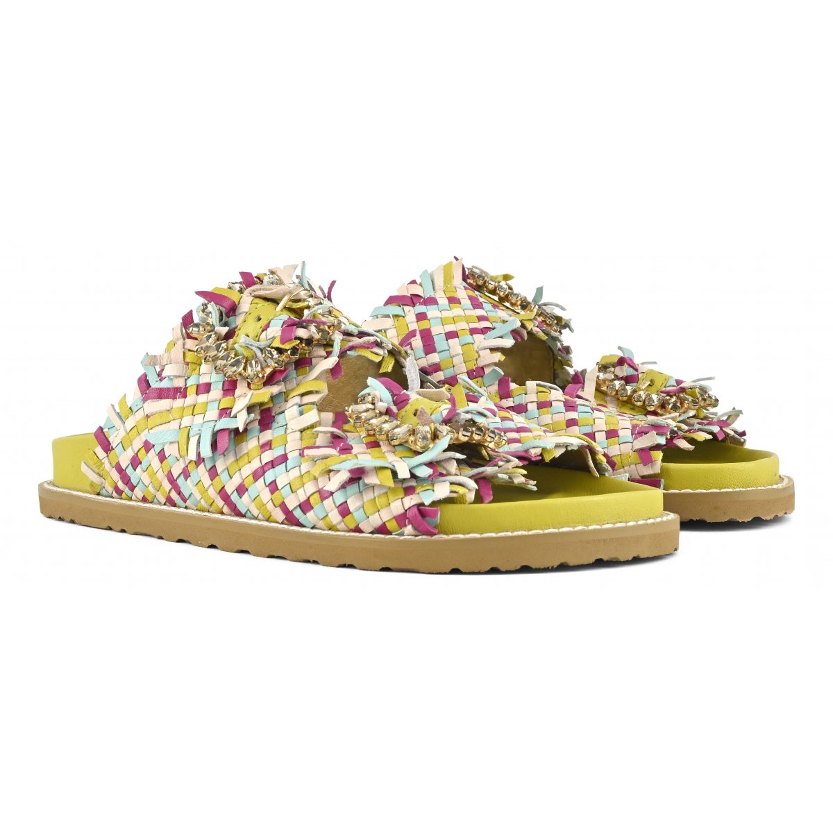 Sandalo gioiello in pelle intrecciata