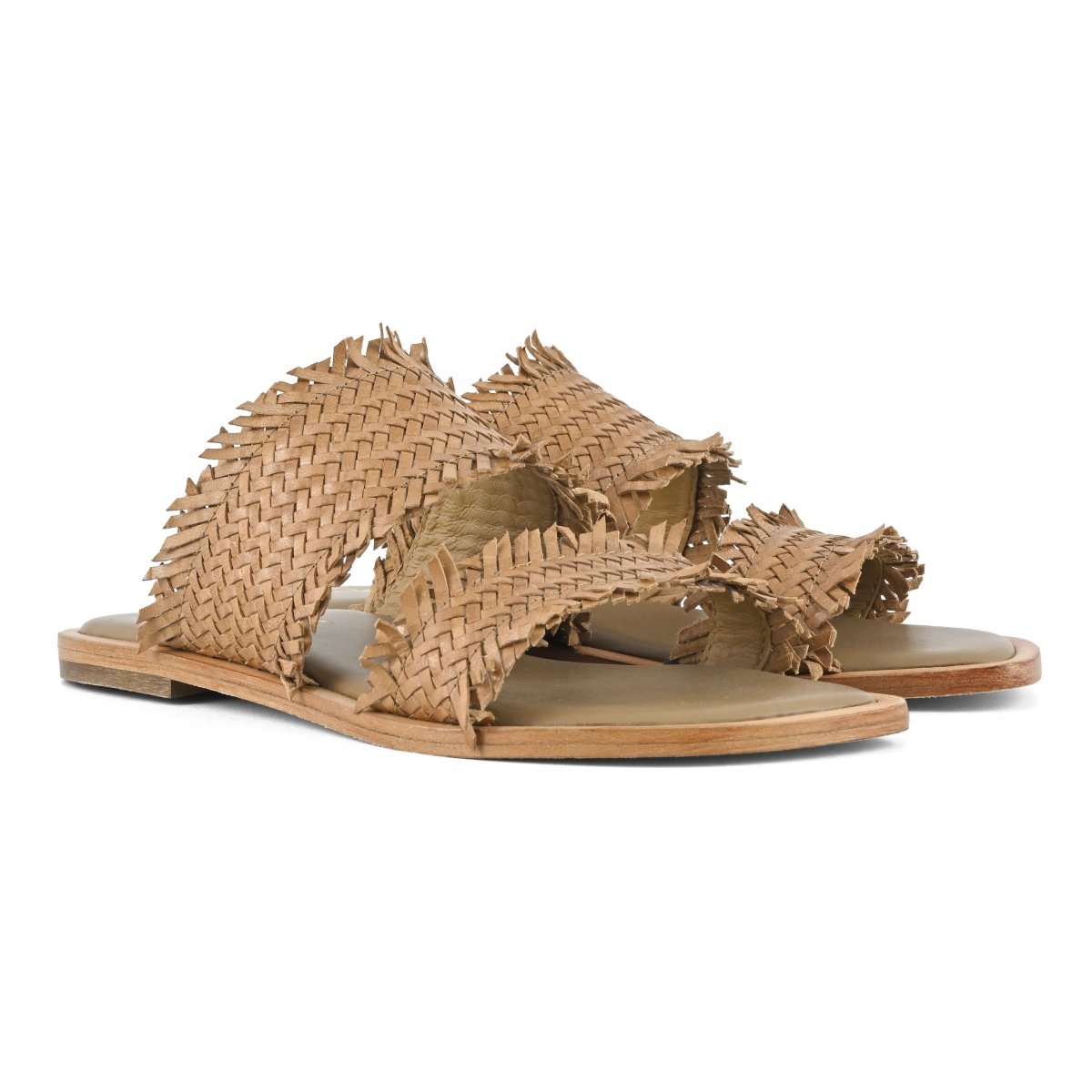 Sandalo doppia fascia in pelle intrecciata