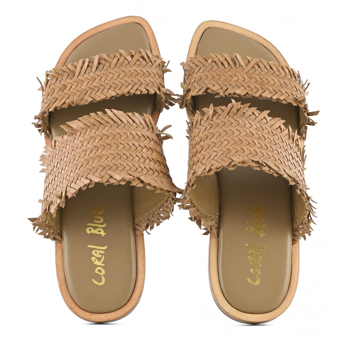 Sandalo doppia fascia in pelle intrecciata