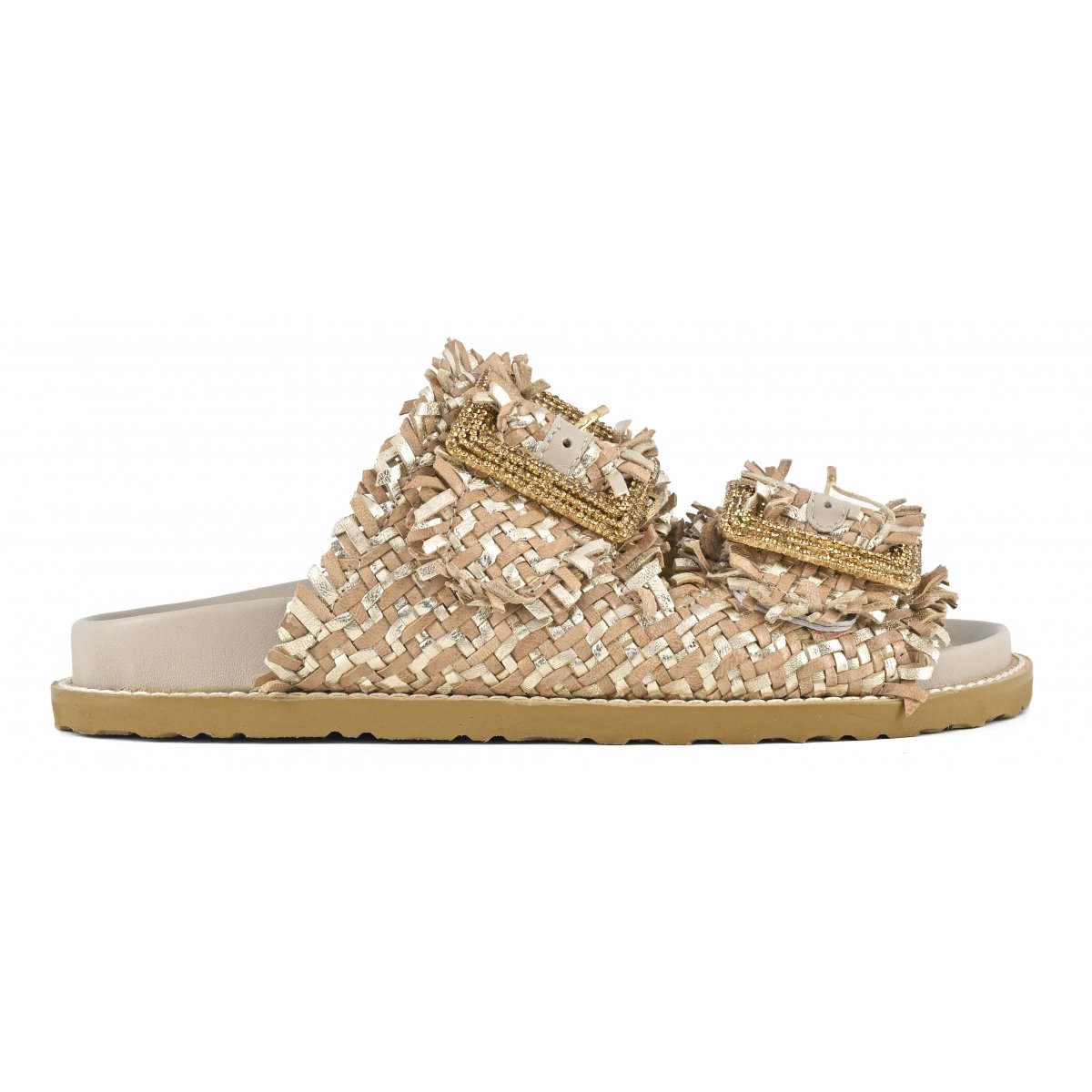 Sandalo pelle intrecciata fibbie gioiello