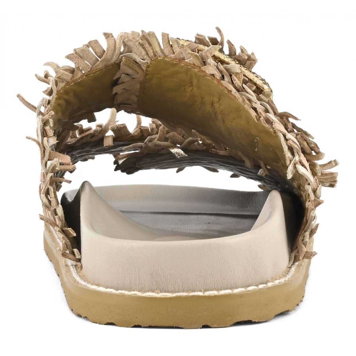 Sandalo pelle intrecciata fibbie gioiello