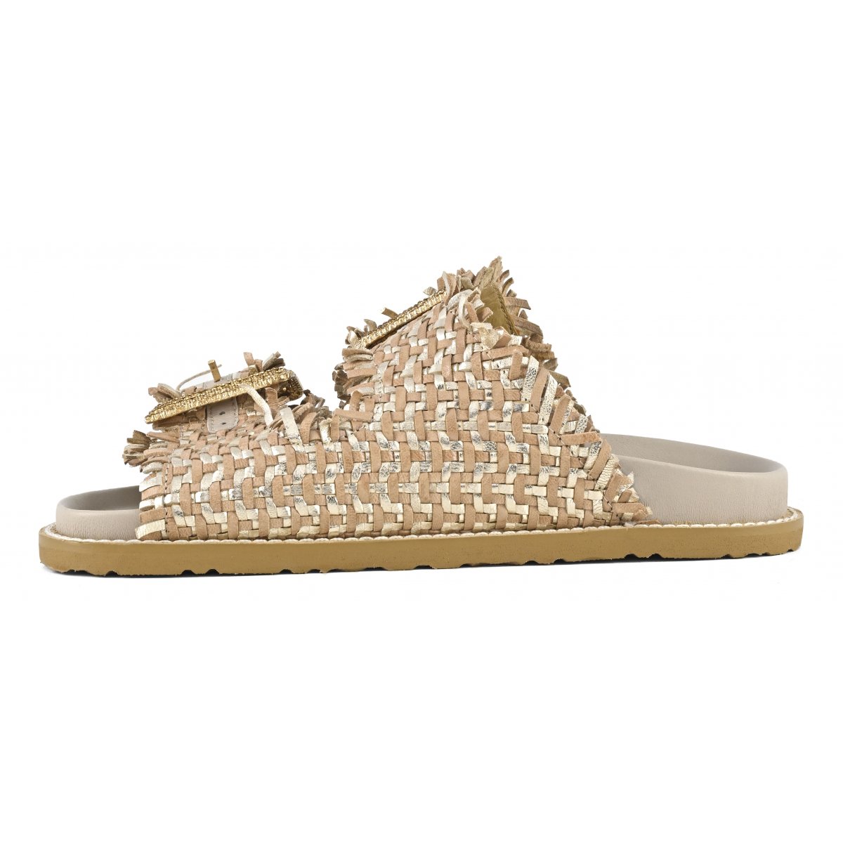 Sandalo pelle intrecciata fibbie gioiello