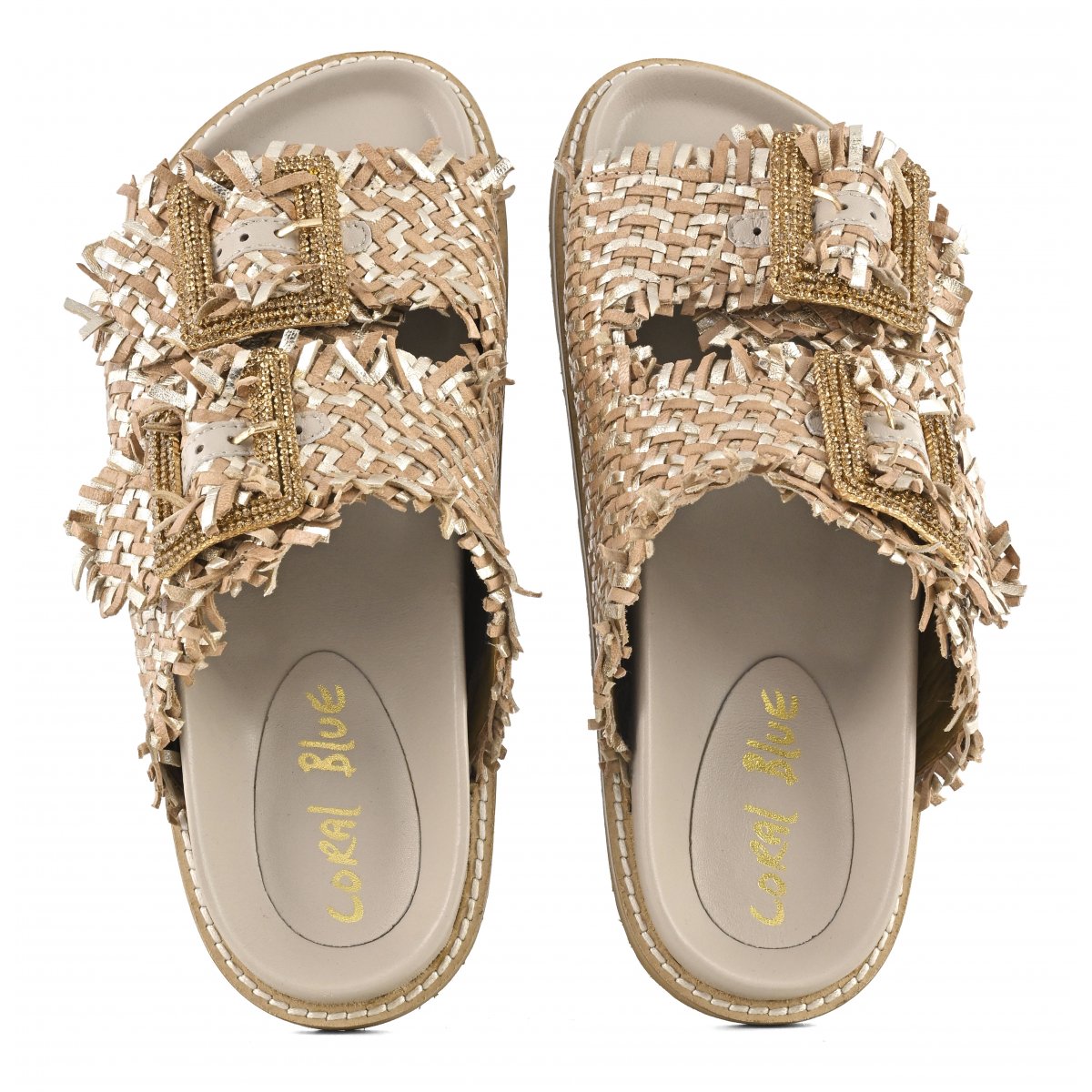 Sandalo pelle intrecciata fibbie gioiello