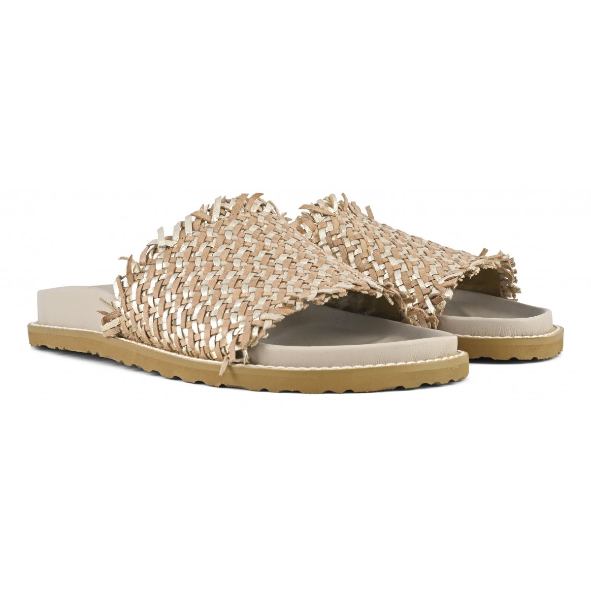 Sandalo monofascia pelle intrecciata
