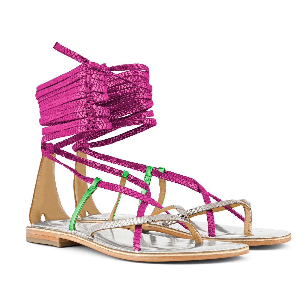 Sandalo schiava infradito in pelle multicolor