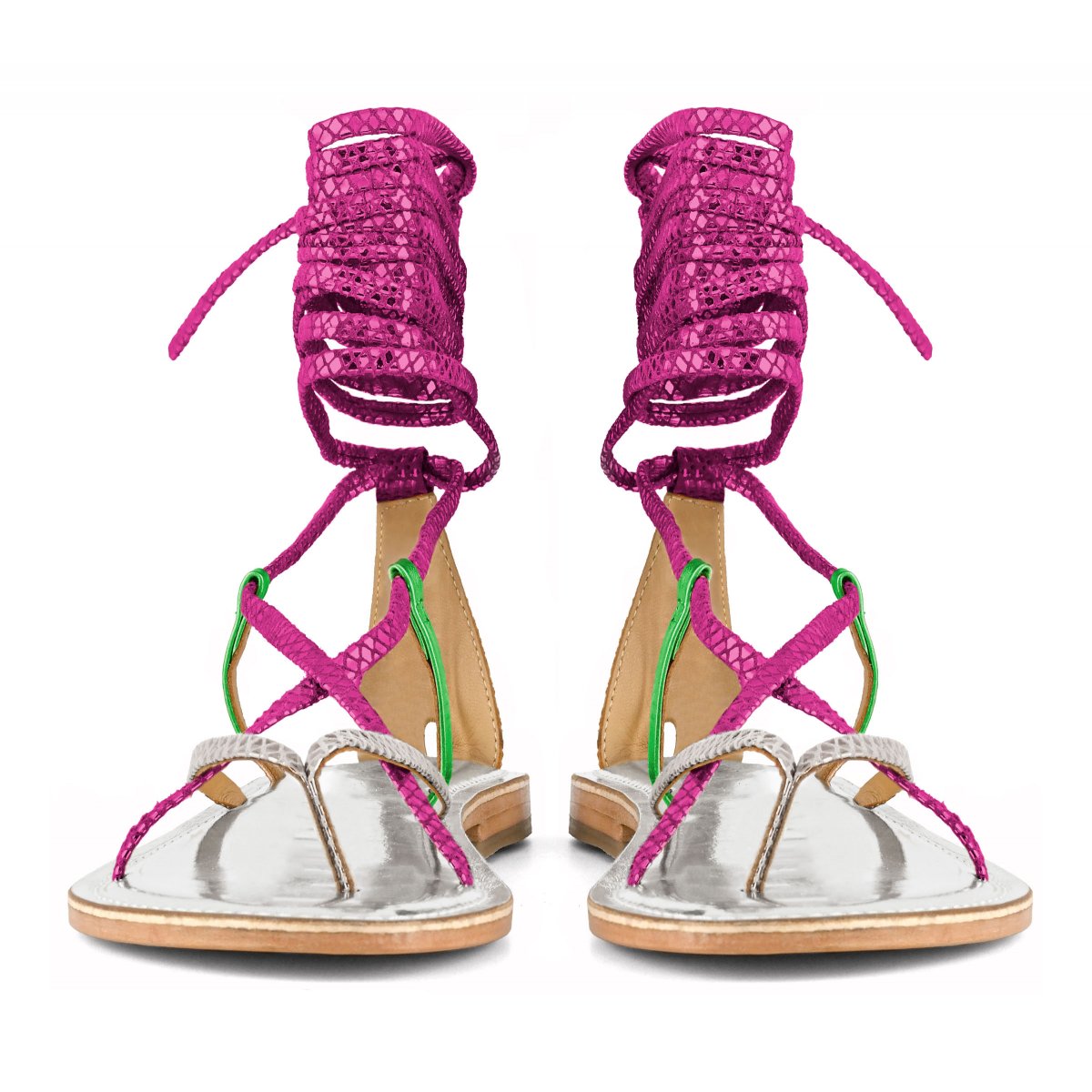 Sandalo schiava infradito in pelle multicolor
