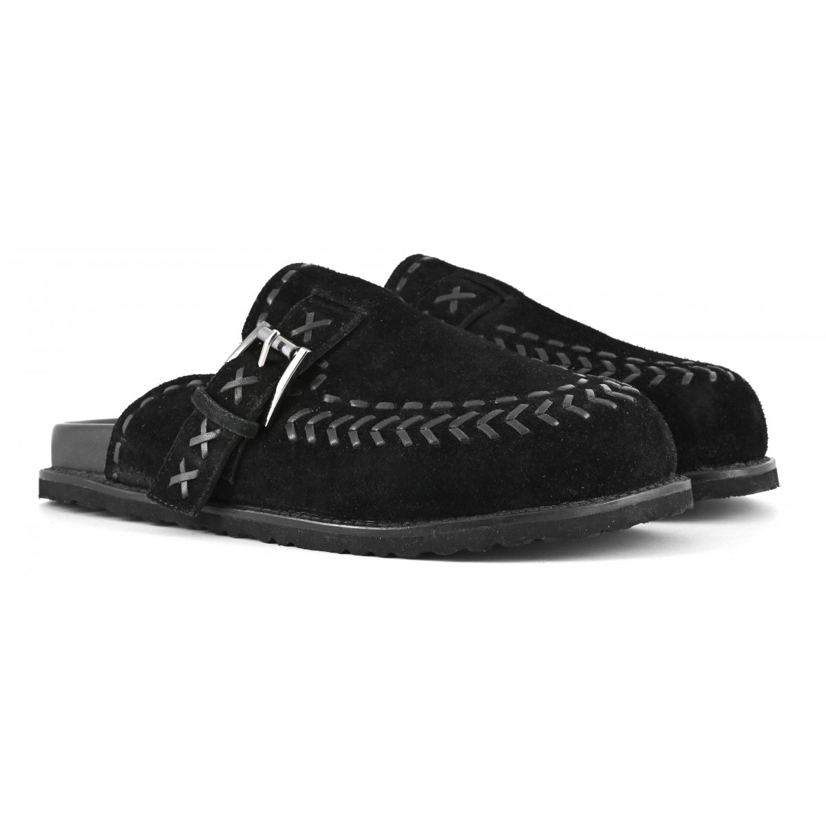 Sabot in pelle cuciture etniche