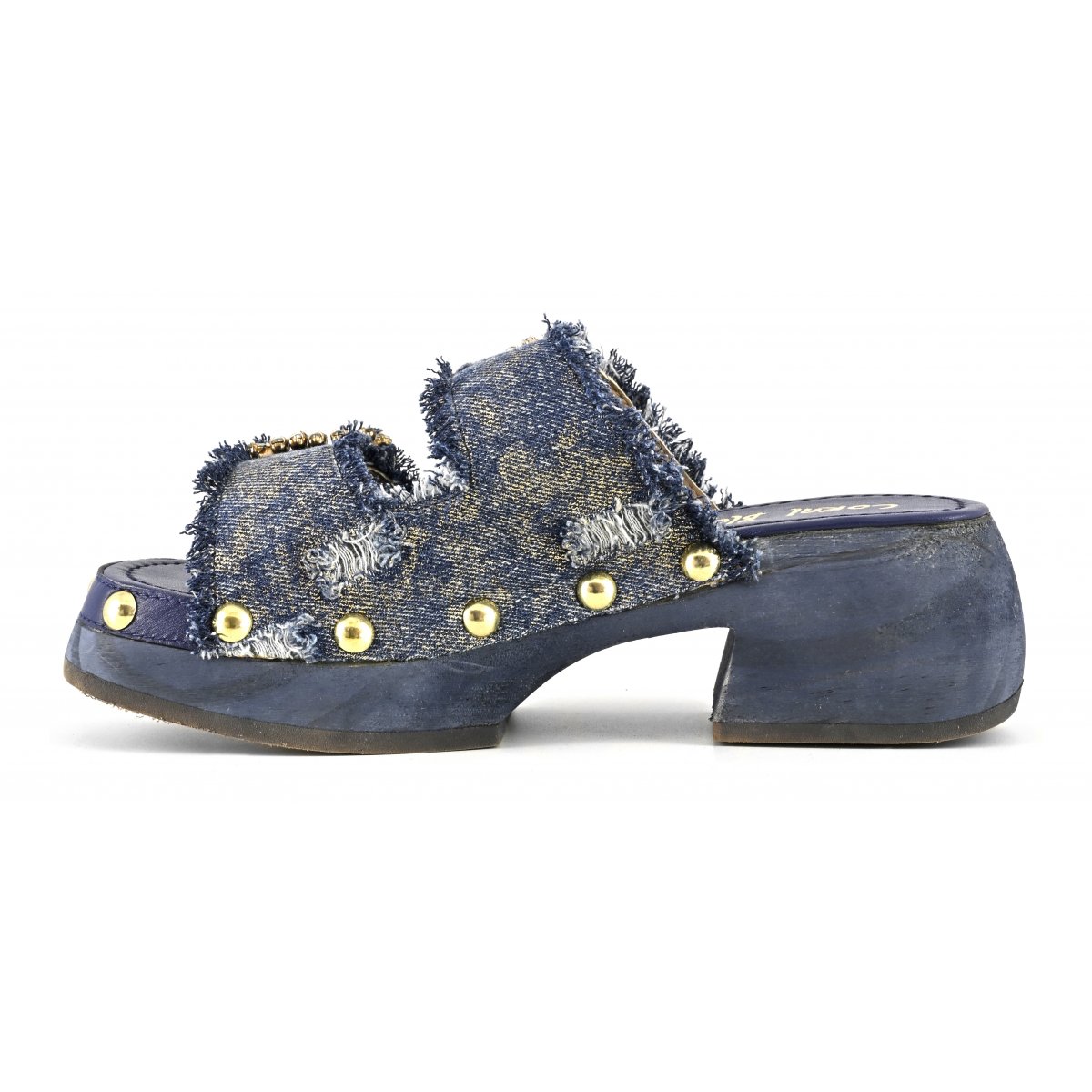 Zoccolo aperto in denim fibbie gioiello
