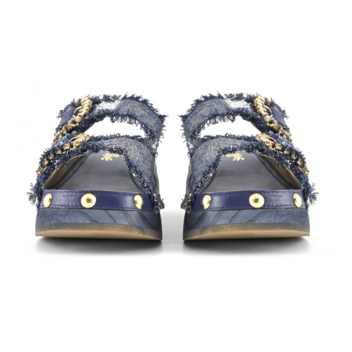 Zoccolo aperto in denim fibbie gioiello