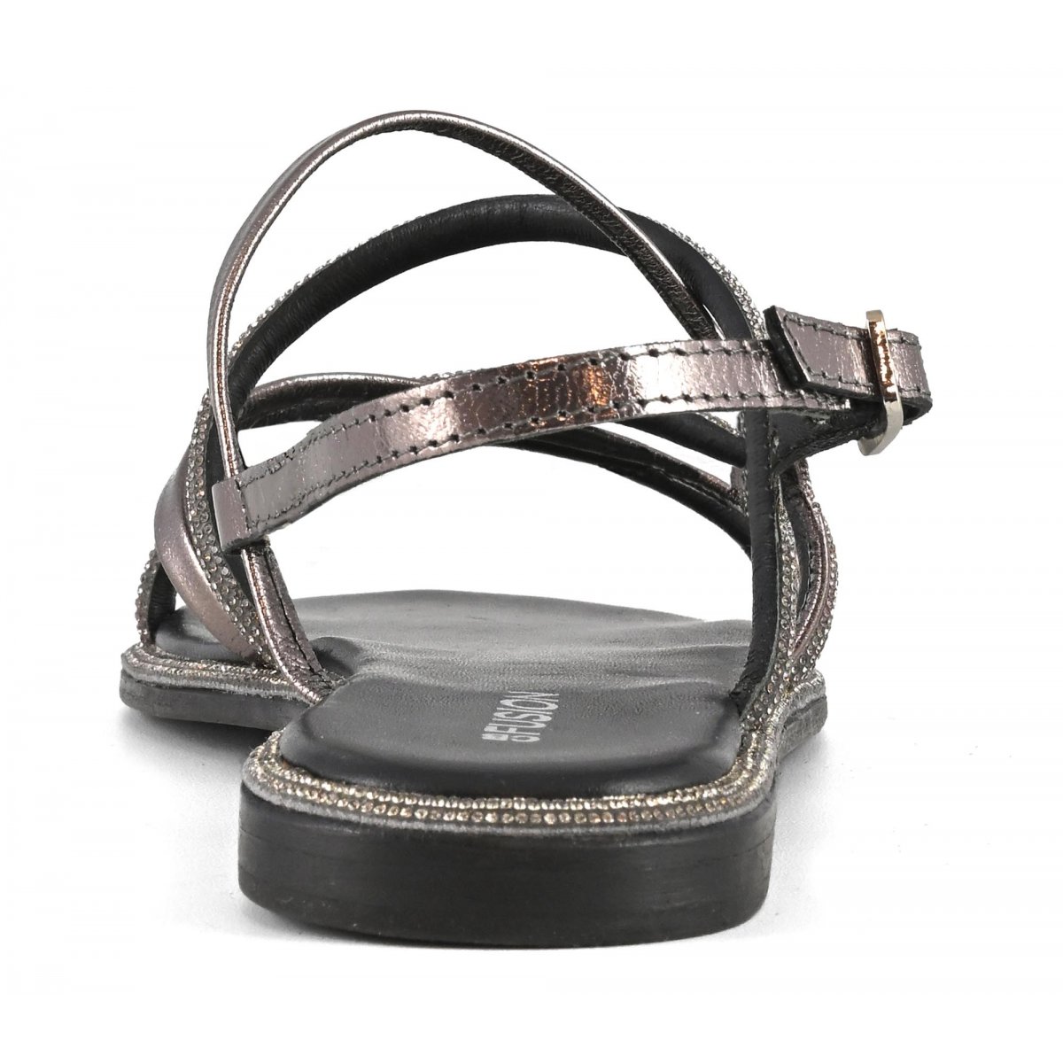 Sandalo con cinturino mix pelle e strass