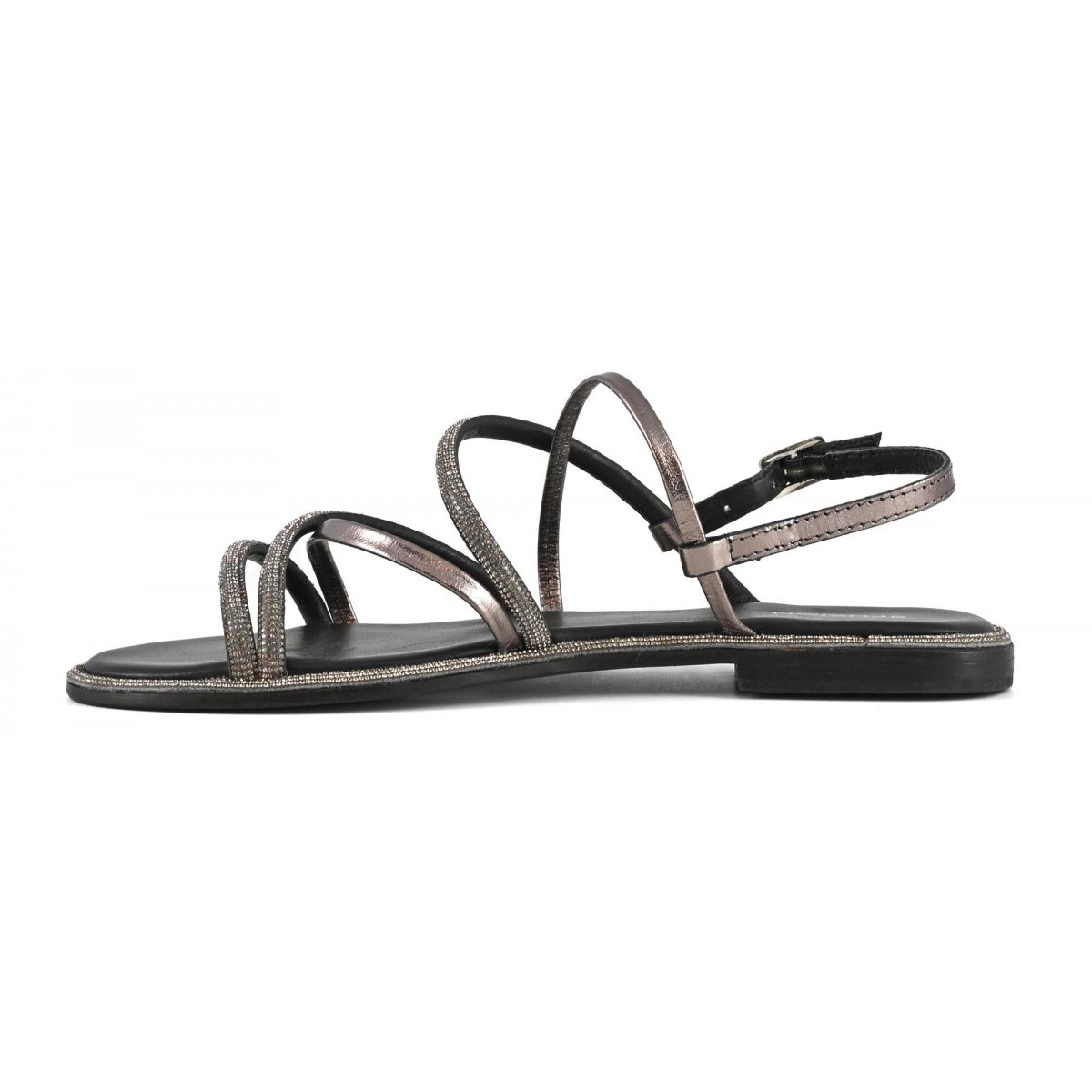 Sandalo con cinturino mix pelle e strass