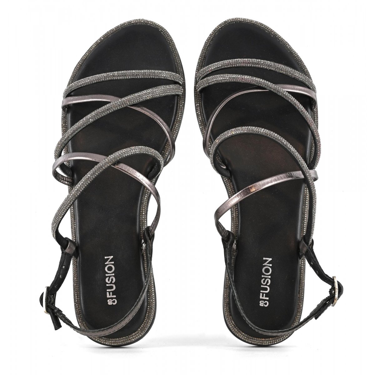 Sandalo con cinturino mix pelle e strass