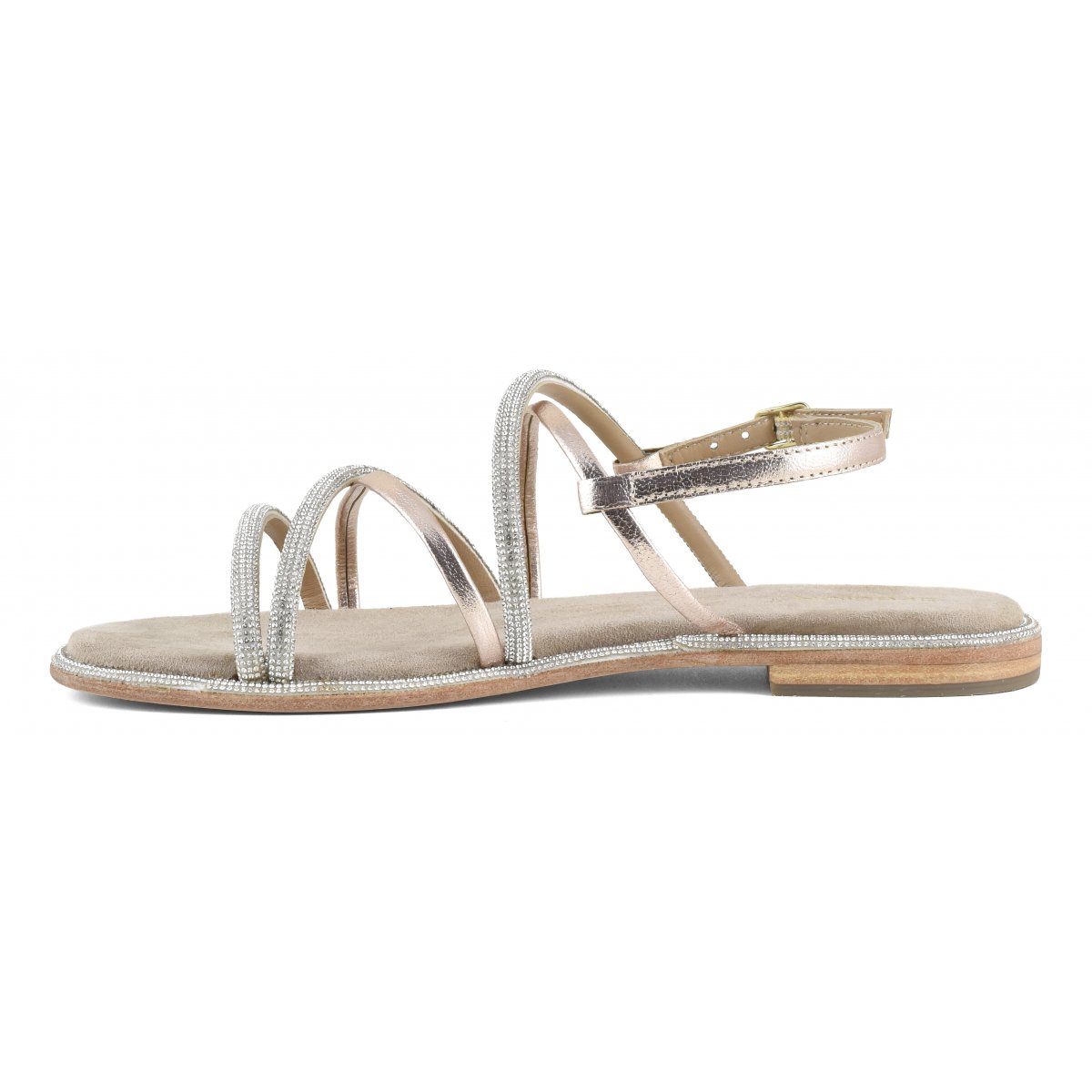 Sandalo con cinturino mix pelle e strass