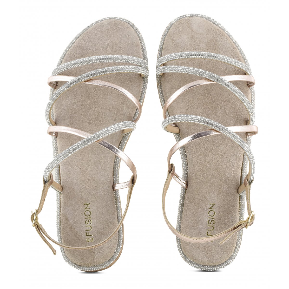 Sandalo con cinturino mix pelle e strass