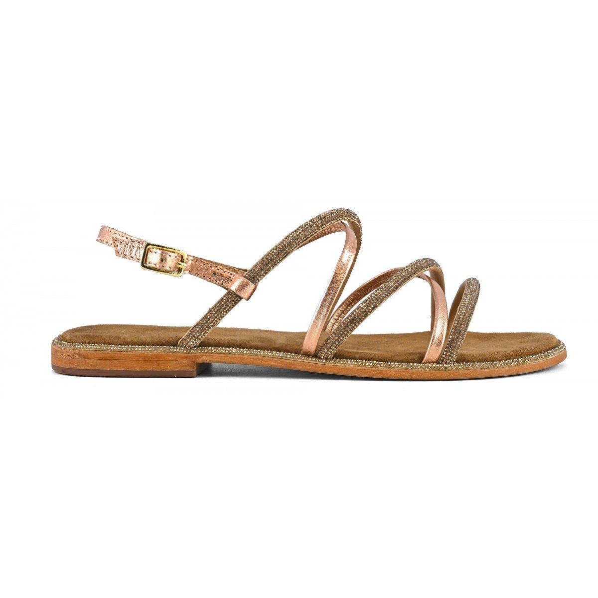 Sandalo con cinturino mix pelle e strass