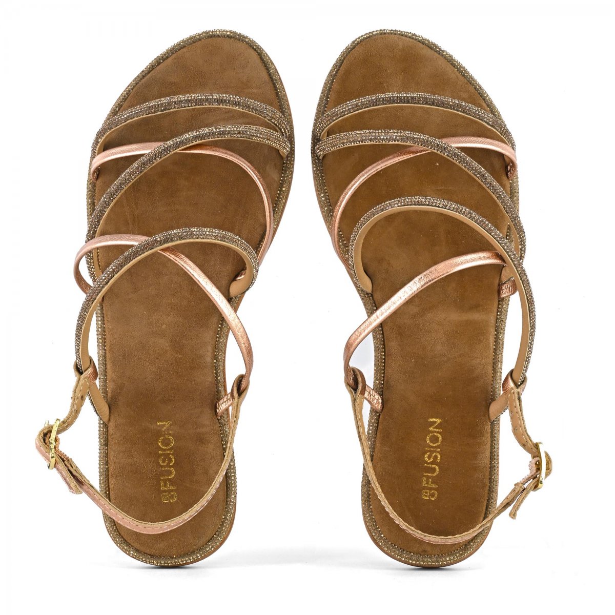 Sandalo con cinturino mix pelle e strass