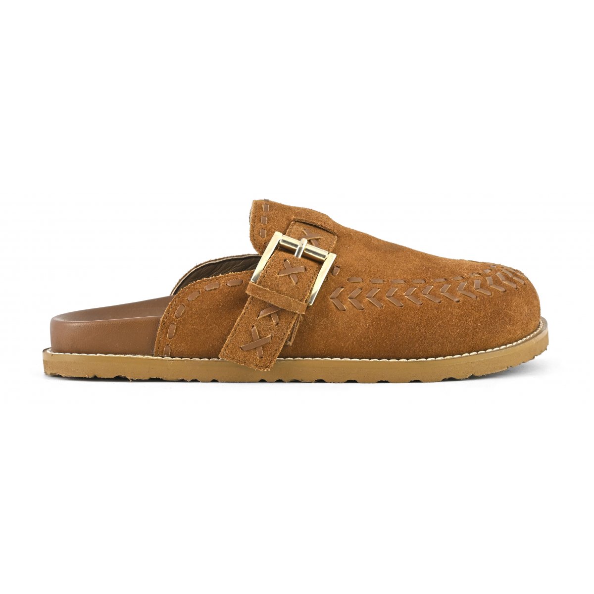 Sabot in pelle cuciture etniche