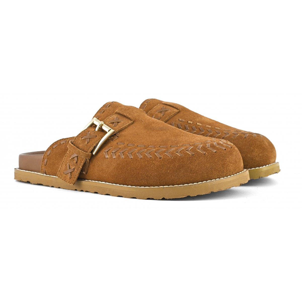 Sabot in pelle cuciture etniche