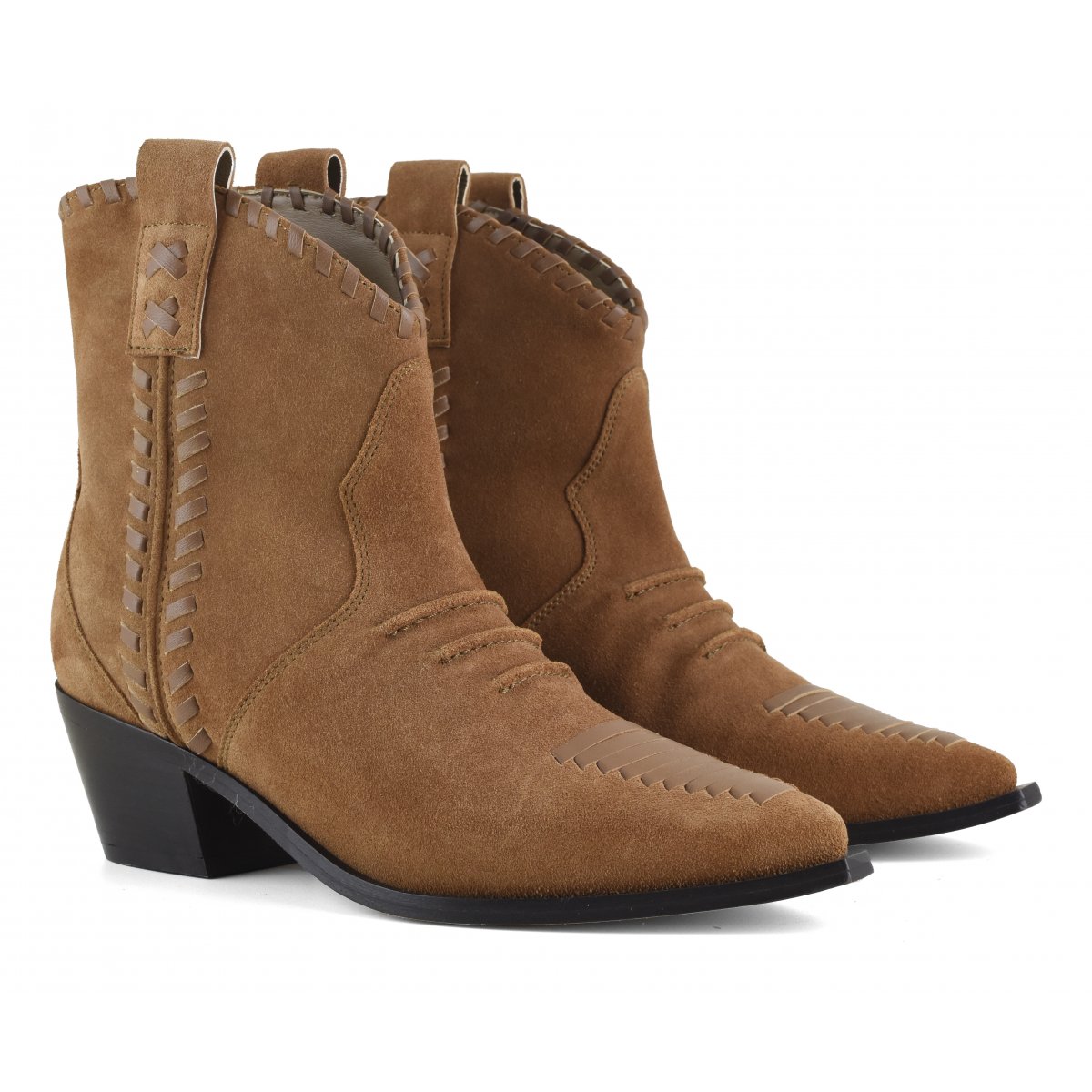 Stivale texano con infilature in pelle