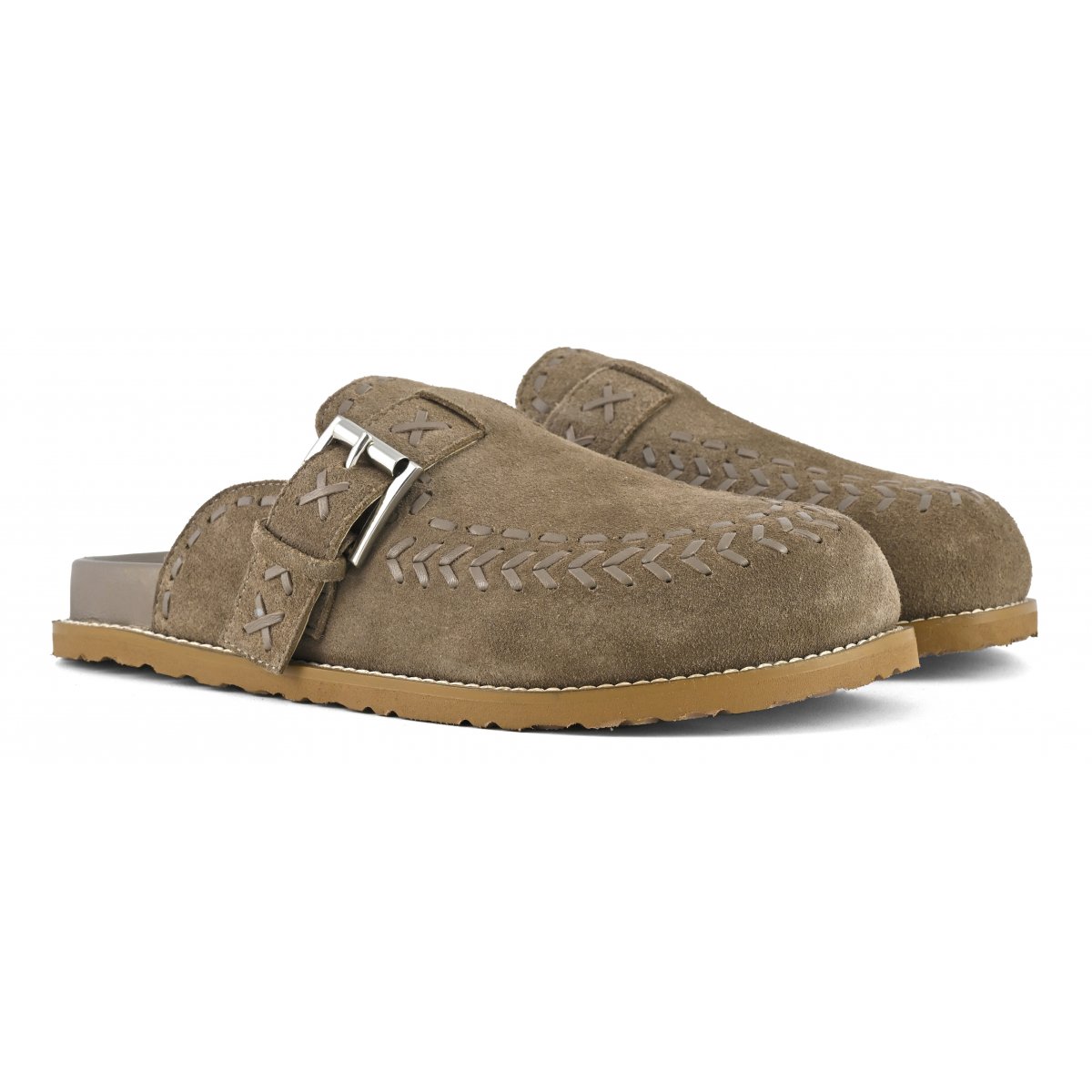 Sabot in pelle cuciture etniche