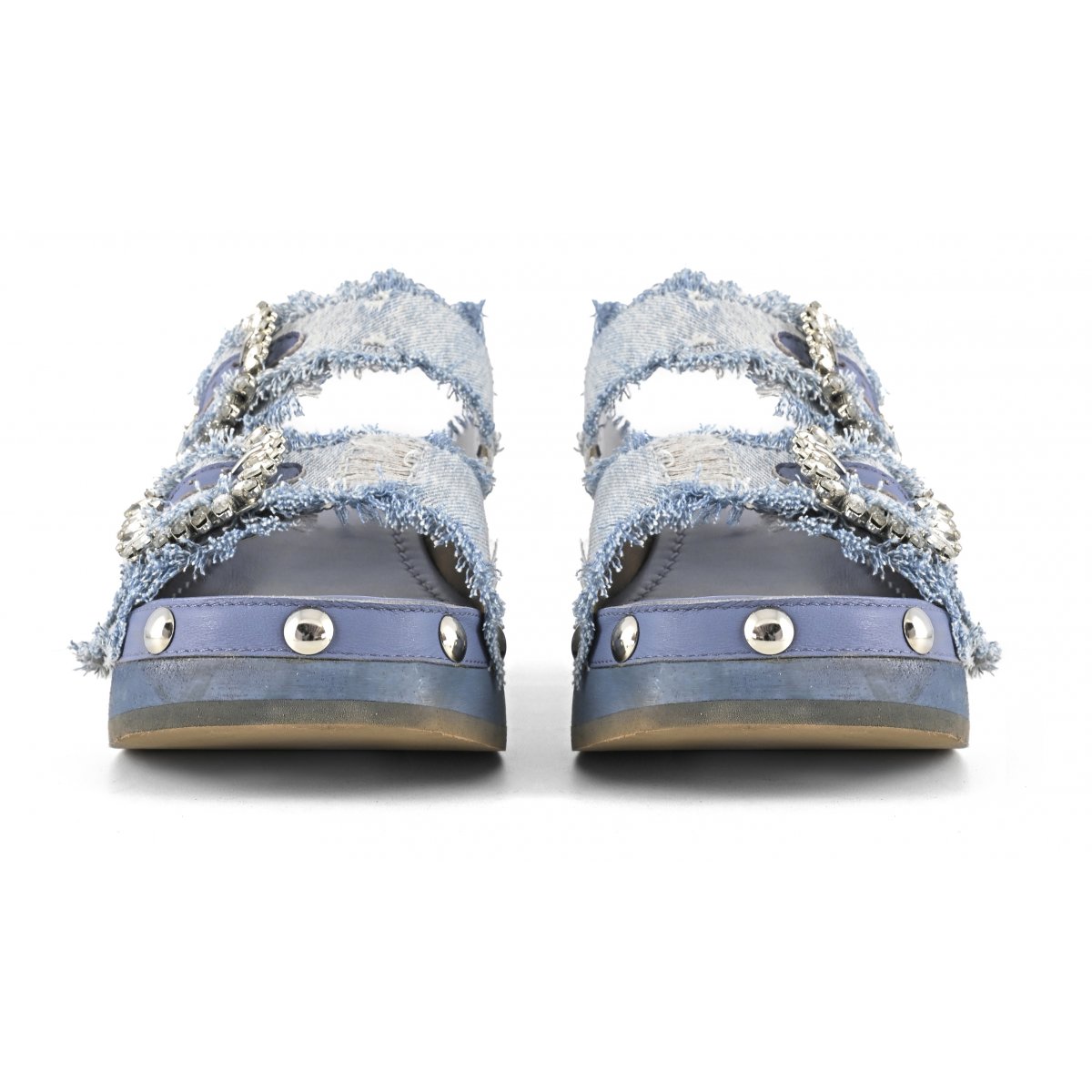 Zoccolo aperto in denim fibbie gioiello