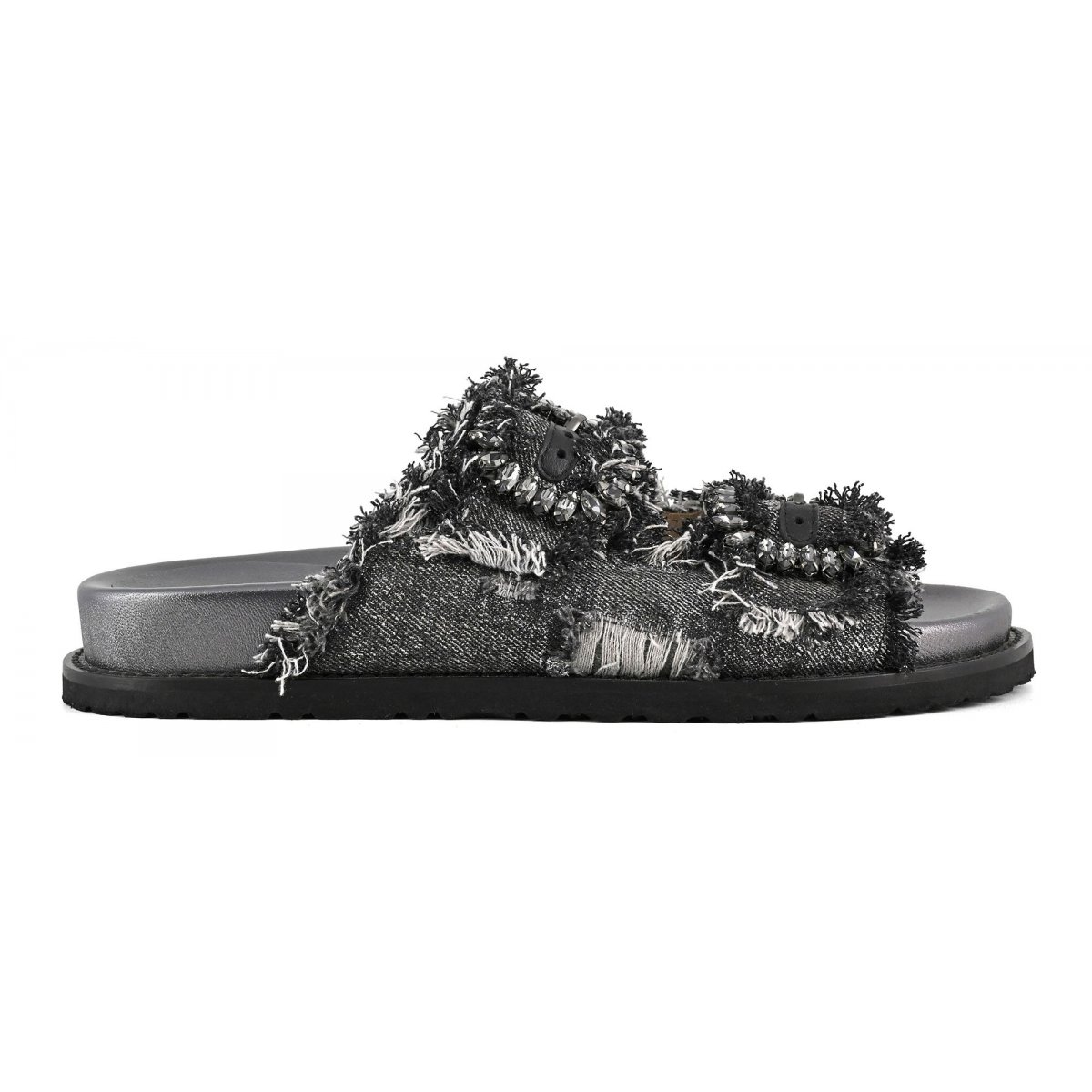 Sandalo gioiello in denim metallizzato
