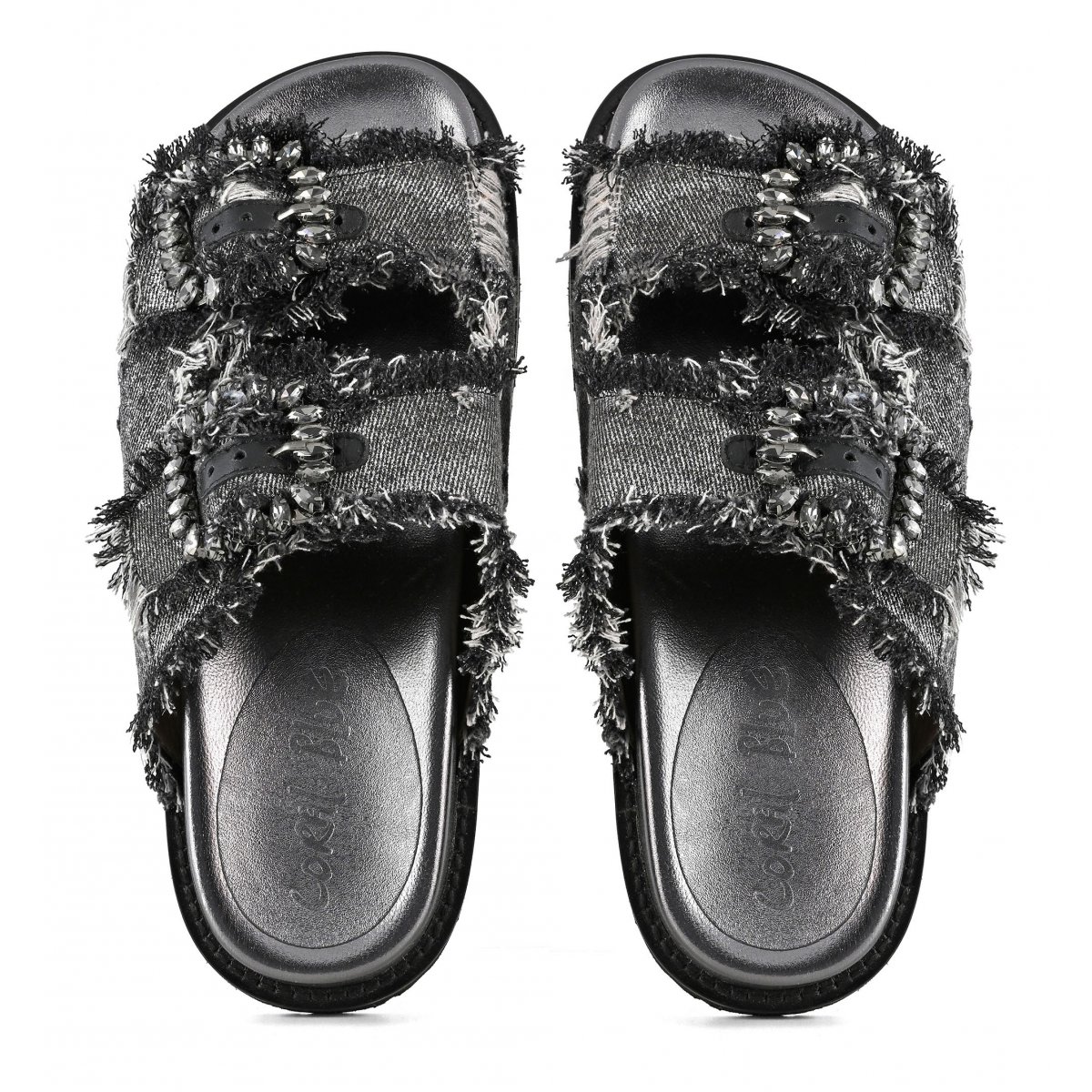 Sandalo gioiello in denim metallizzato