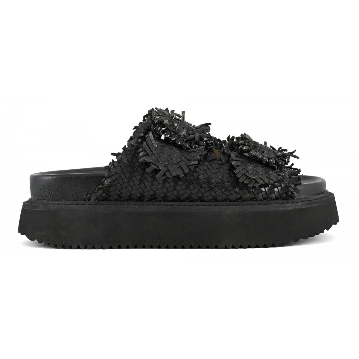Sandalo platform in pelle intrecciata