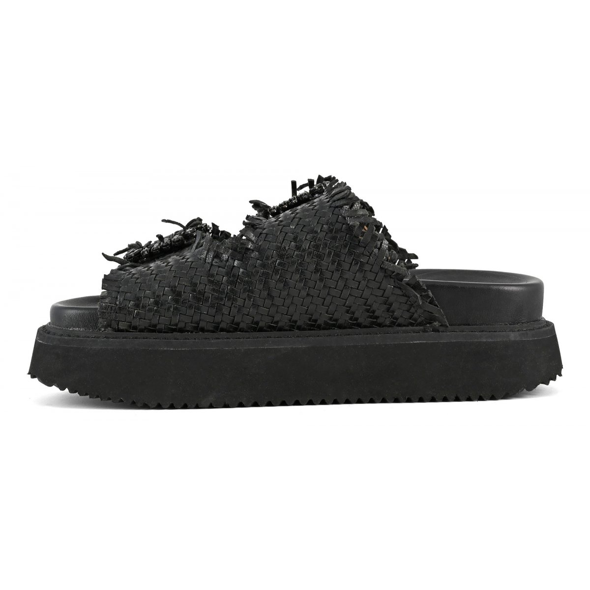 Sandalo platform in pelle intrecciata