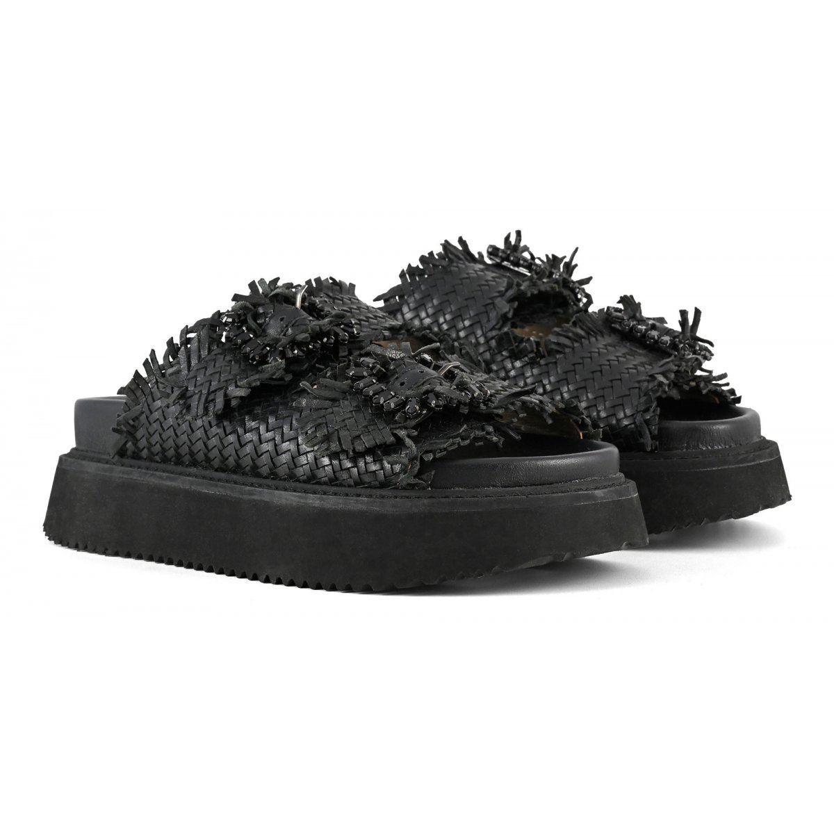 Sandalo platform in pelle intrecciata