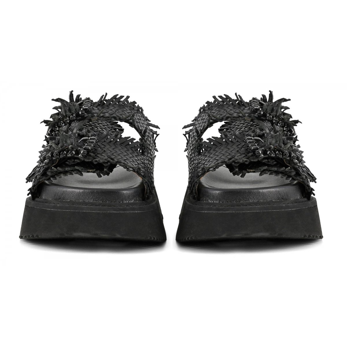 Sandalo platform in pelle intrecciata