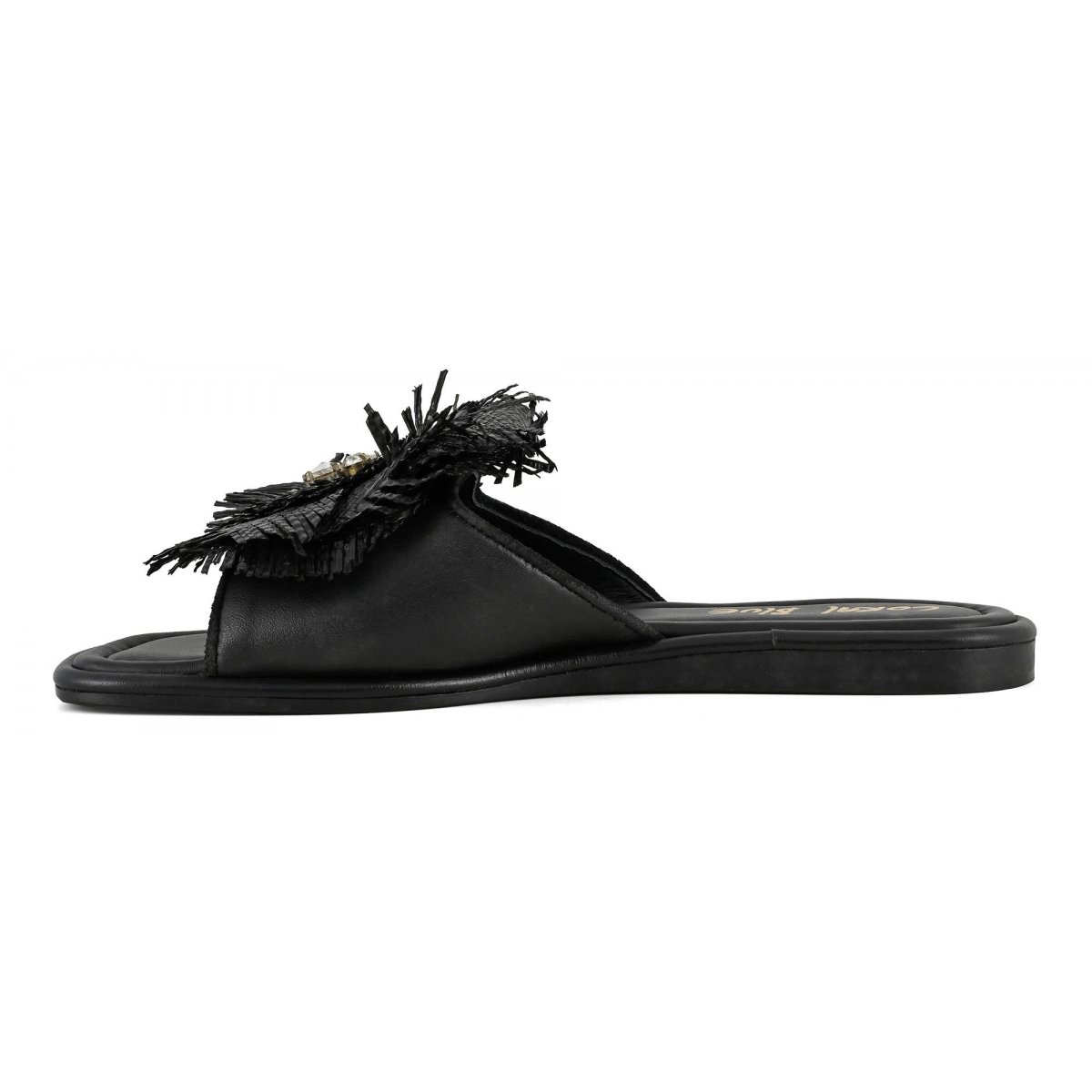 Sandalo in pelle con fiore in rafia