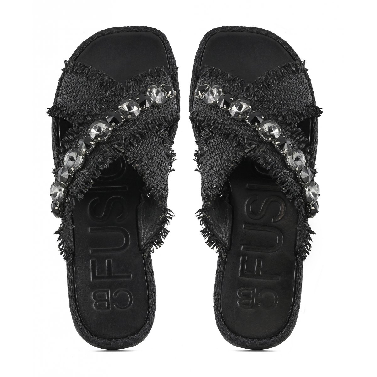 Sandalo incrociato in rafia con pietre