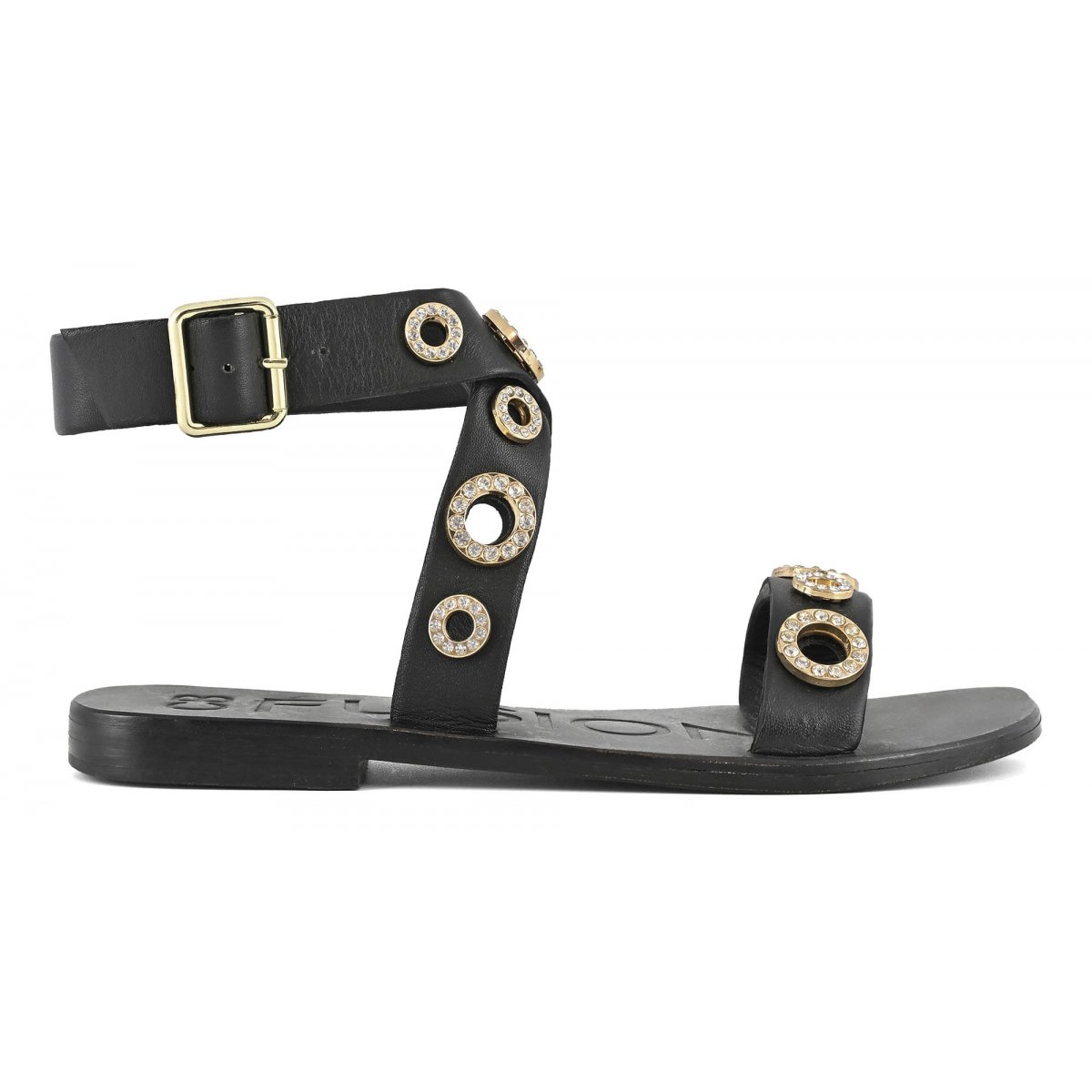 Sandalo in pelle con occhielli gioiello
