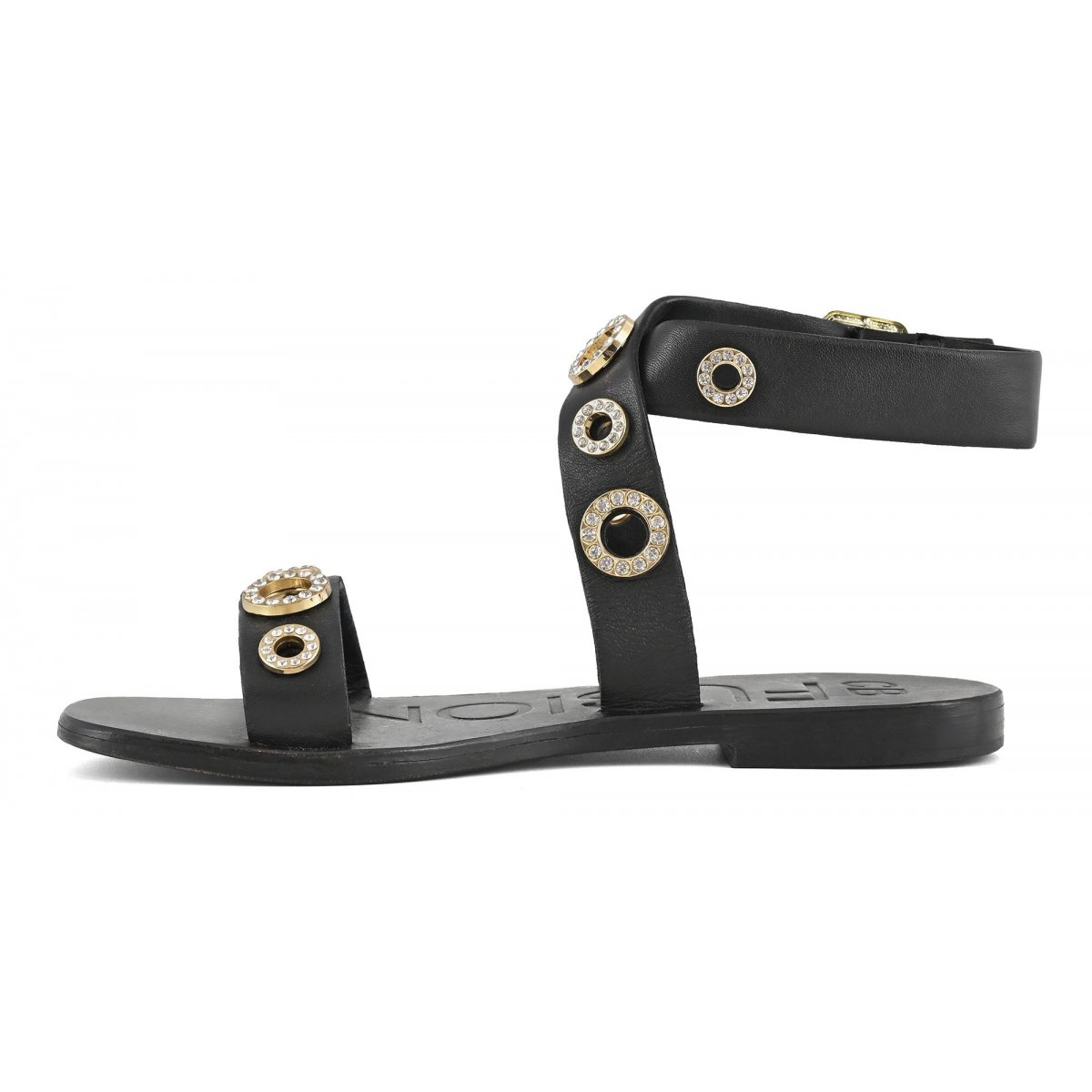 Sandalo in pelle con occhielli gioiello