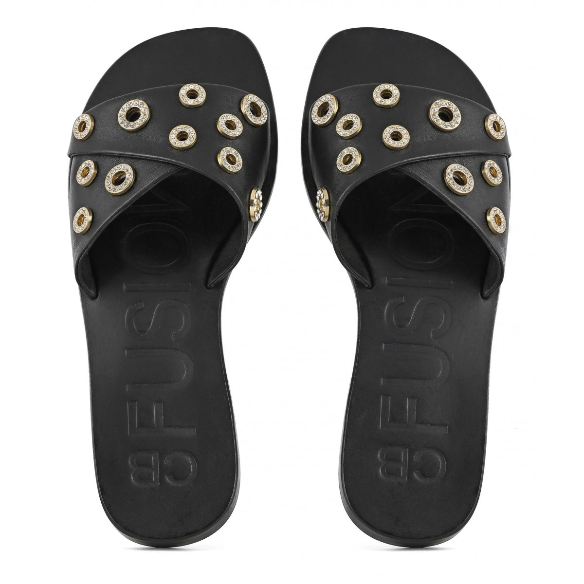 Sandalo in pelle laminata con occhielli gioiello