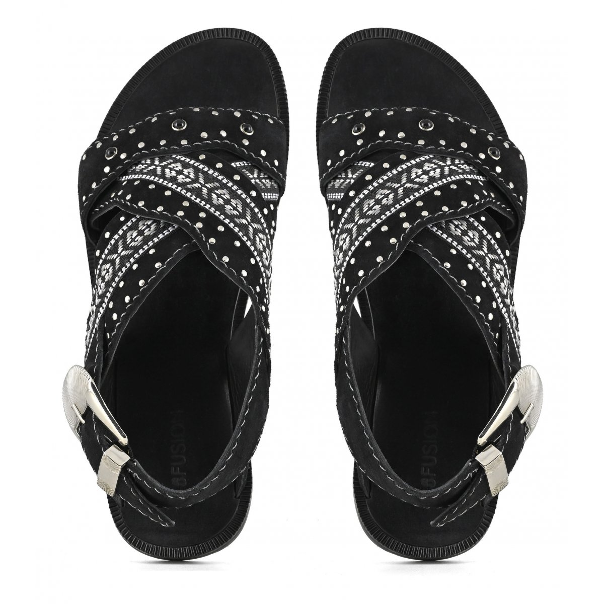 Sandalo incrociato con inserto in tessuto