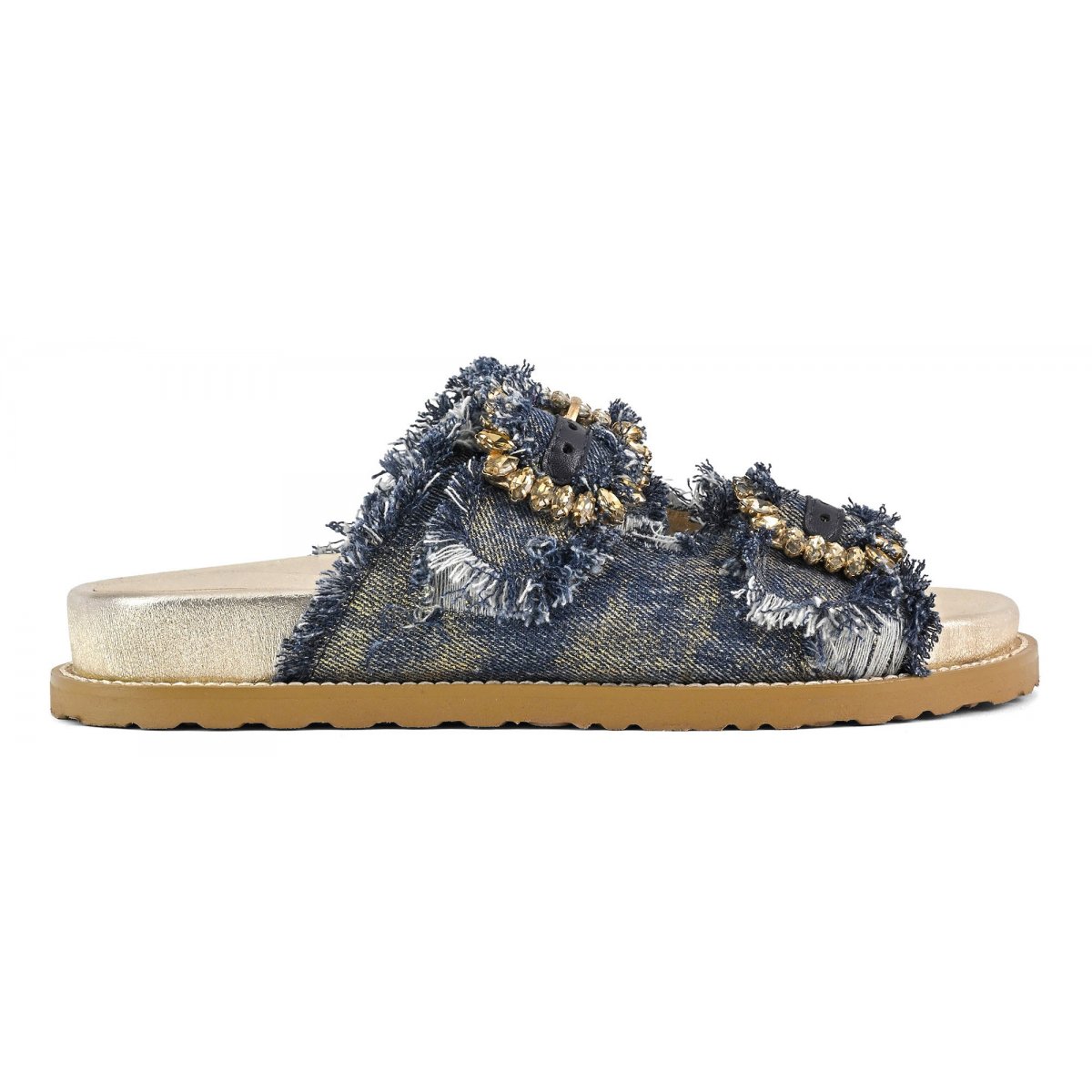 Sandalo gioiello in denim metallizzato